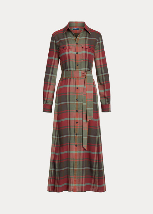 Belted Plaid Cotton-Blend Dress