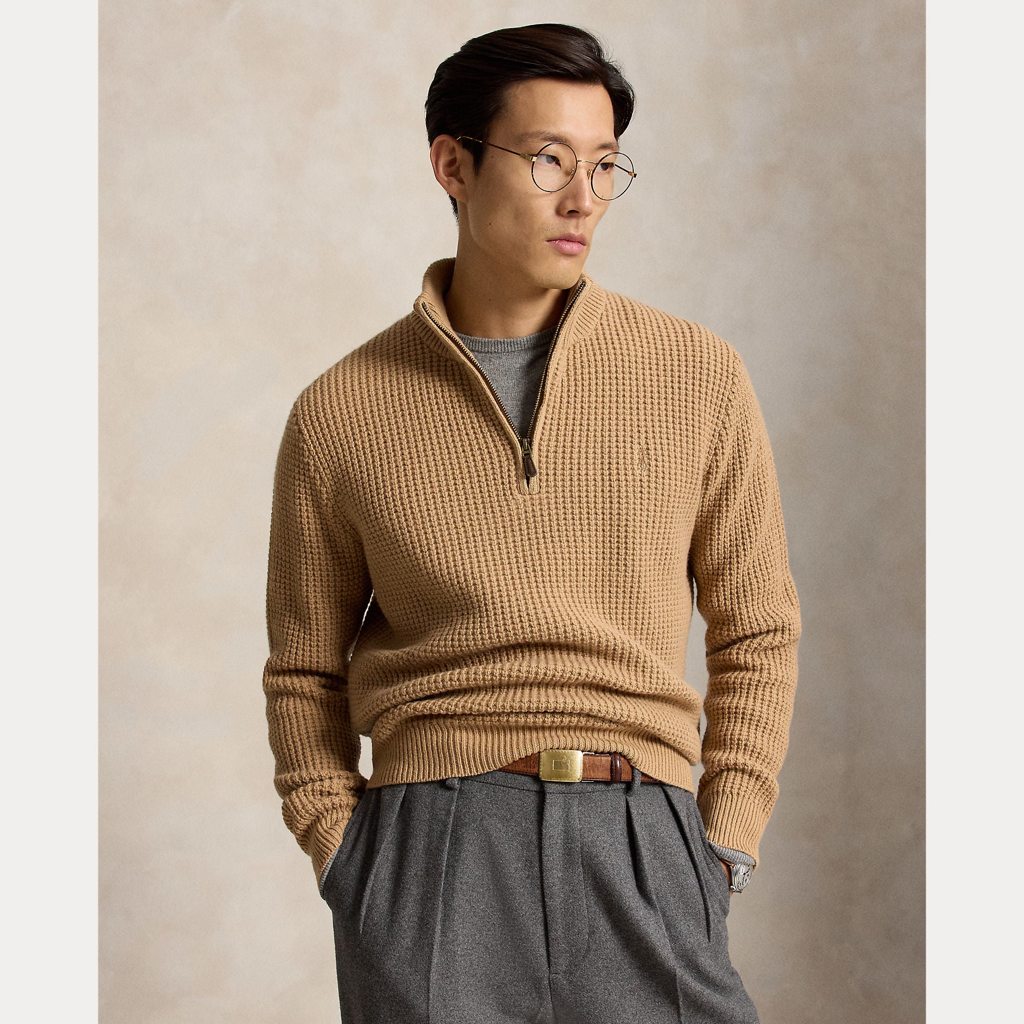 WAFFLE-KNIT WOOL-COTTON SWEATER - BoUvy
