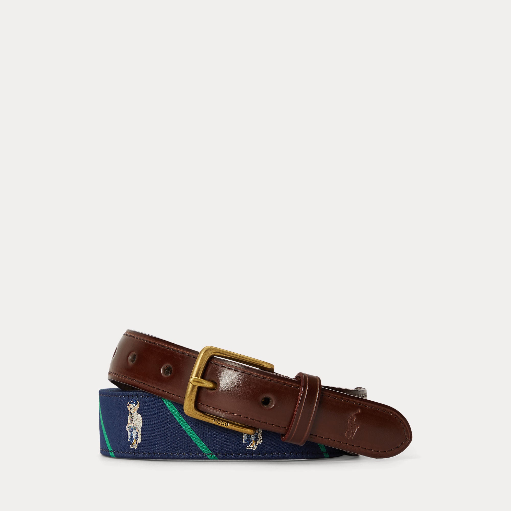 POLO BEAR LEATHER-TRIM STRIPED BELT | BoUvy