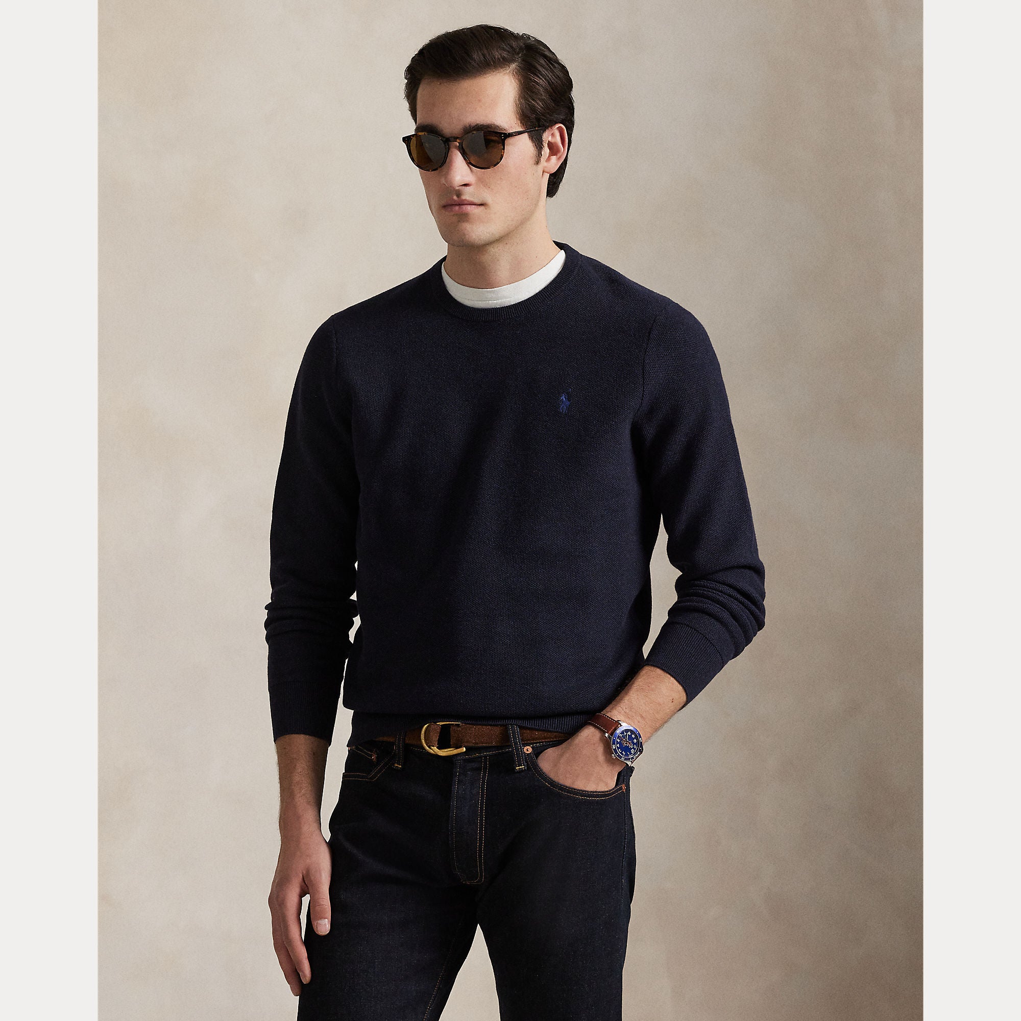 MESH-KNIT COTTON CREWNECK SWEATER - BoUvy