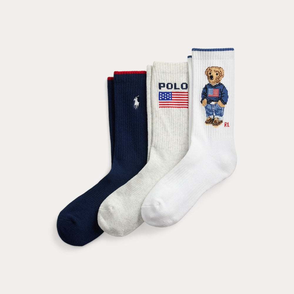 POLO BEAR LOGO CREW SOCK 3-PACK - BoUvy
