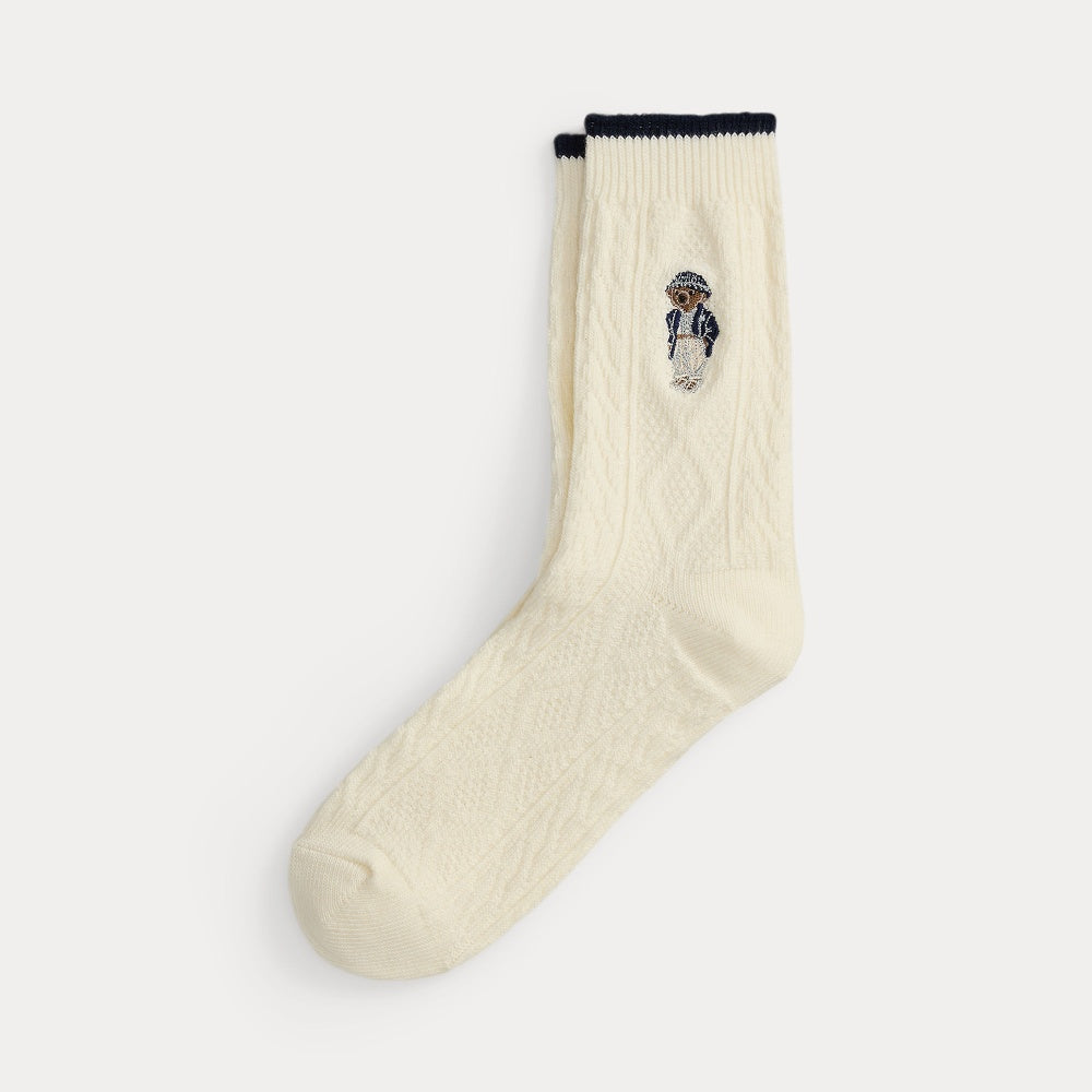 CABLE-KNIT POLO BEAR CREW SOCKS - BoUvy