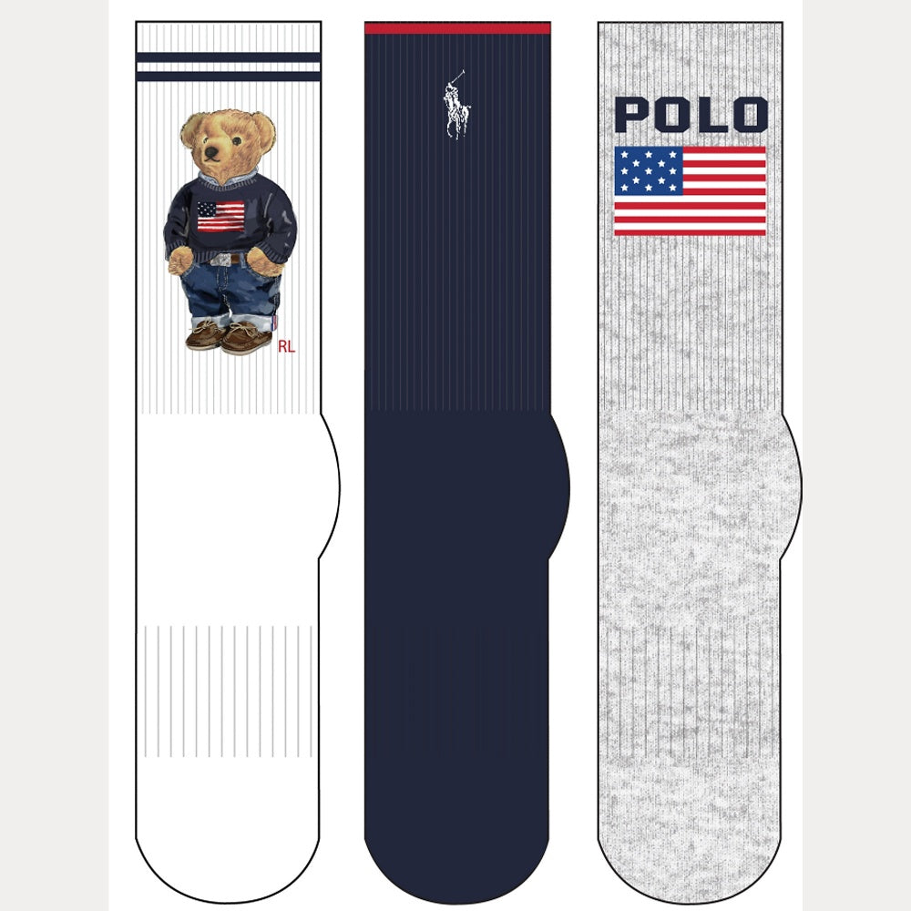 POLO BEAR LOGO CREW SOCK 3-PACK - BoUvy