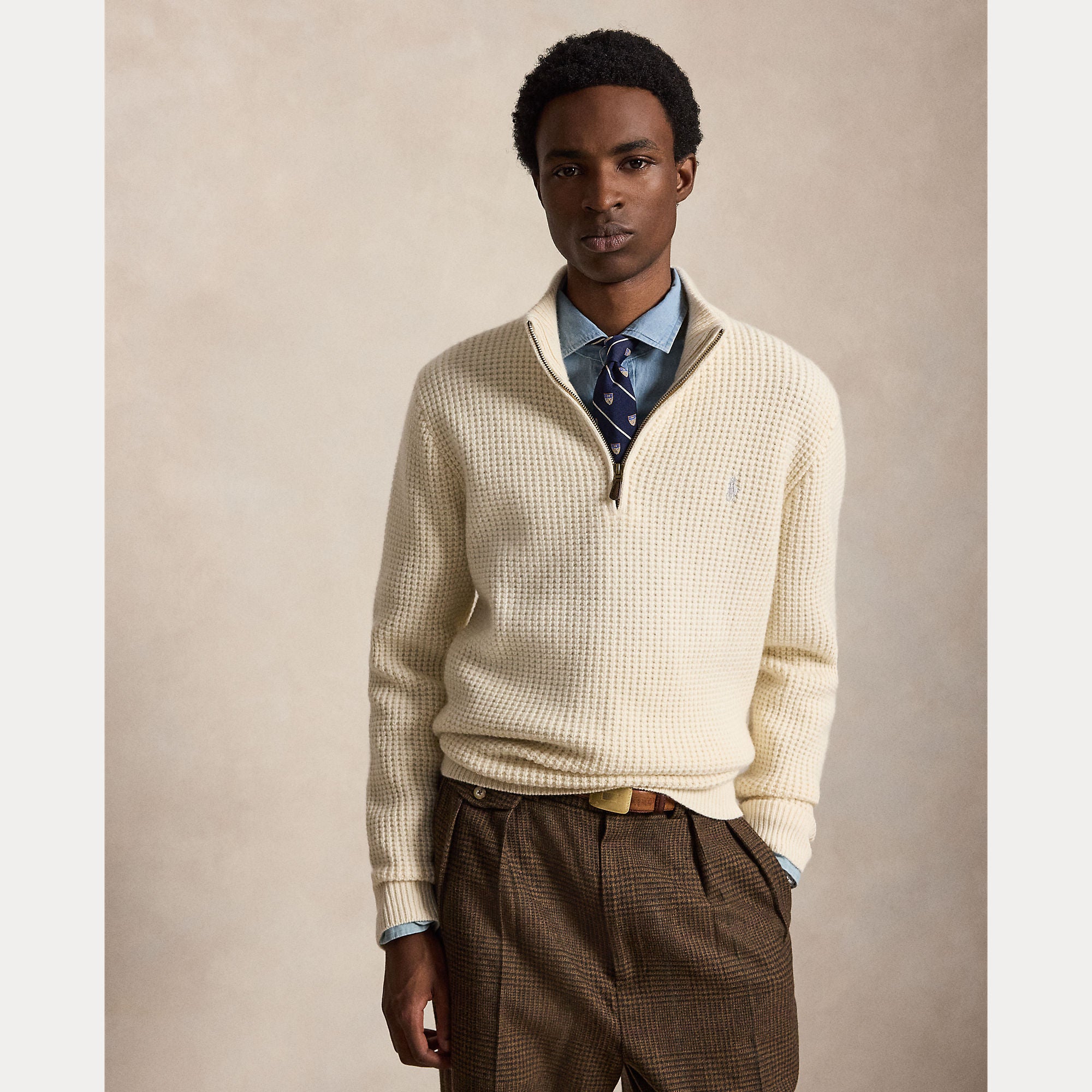 WAFFLE-KNIT WOOL-COTTON SWEATER - BoUvy