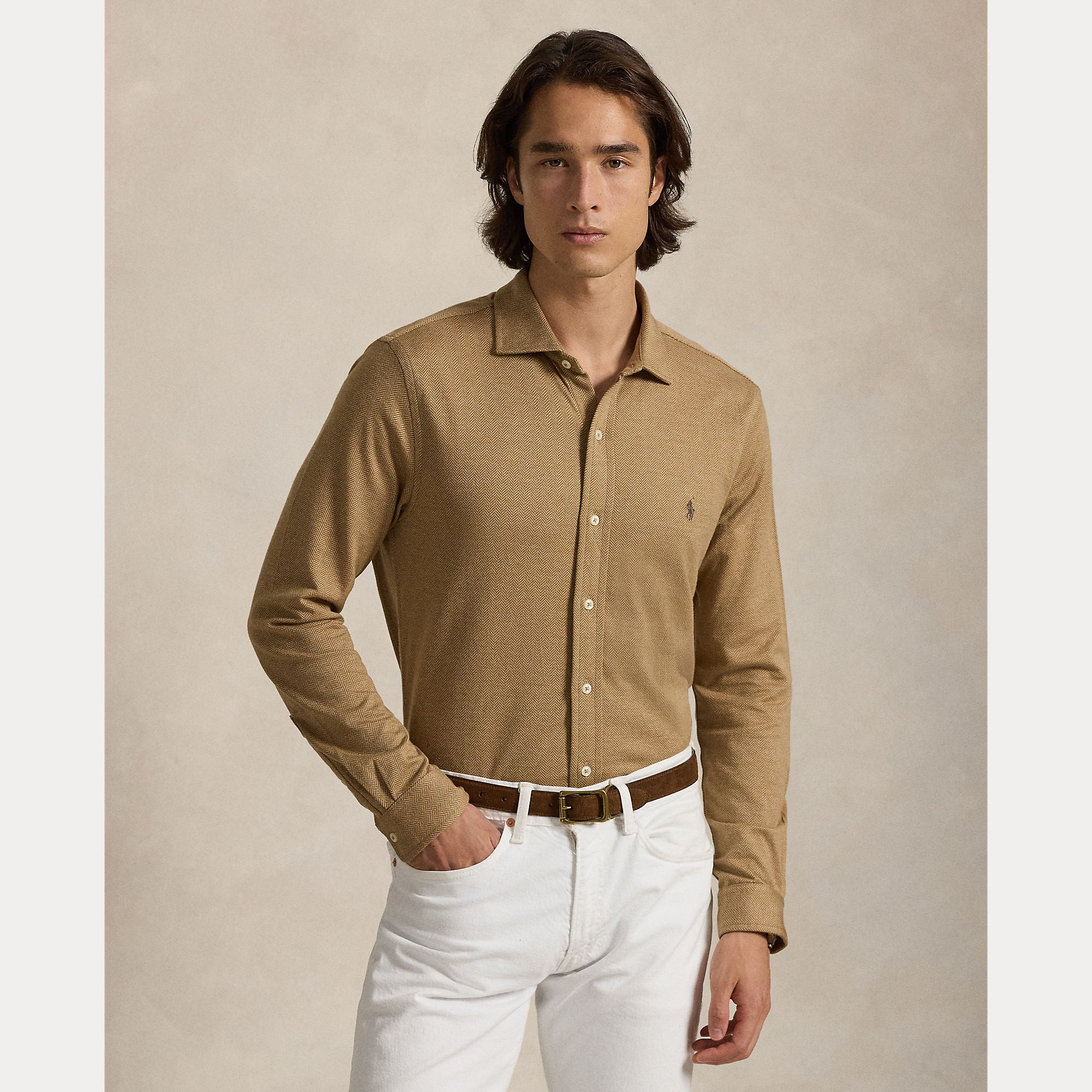 Herringbone Jersey Spread-Collar Shirt - BoUvy