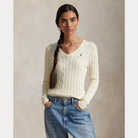 Cable-Knit Cotton V-Neck Sweater - BoUvy