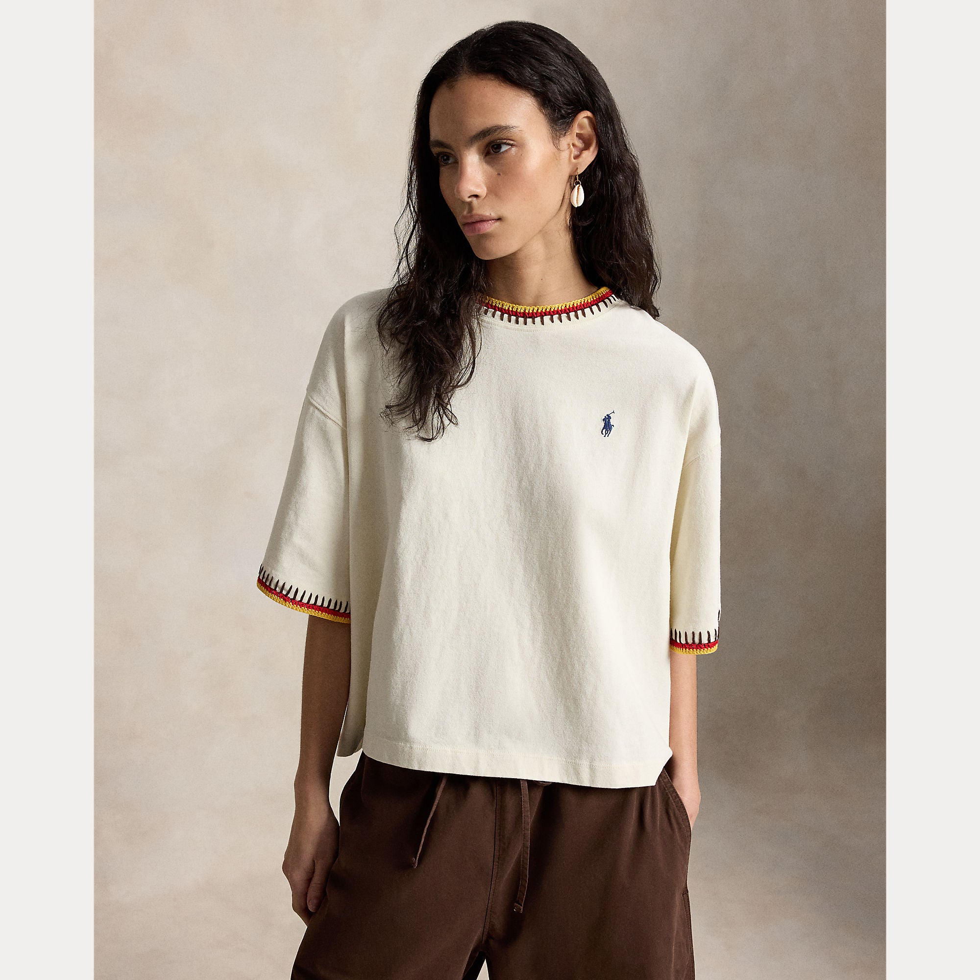 Crochet-Trim Cotton Jersey Tee - BoUvy