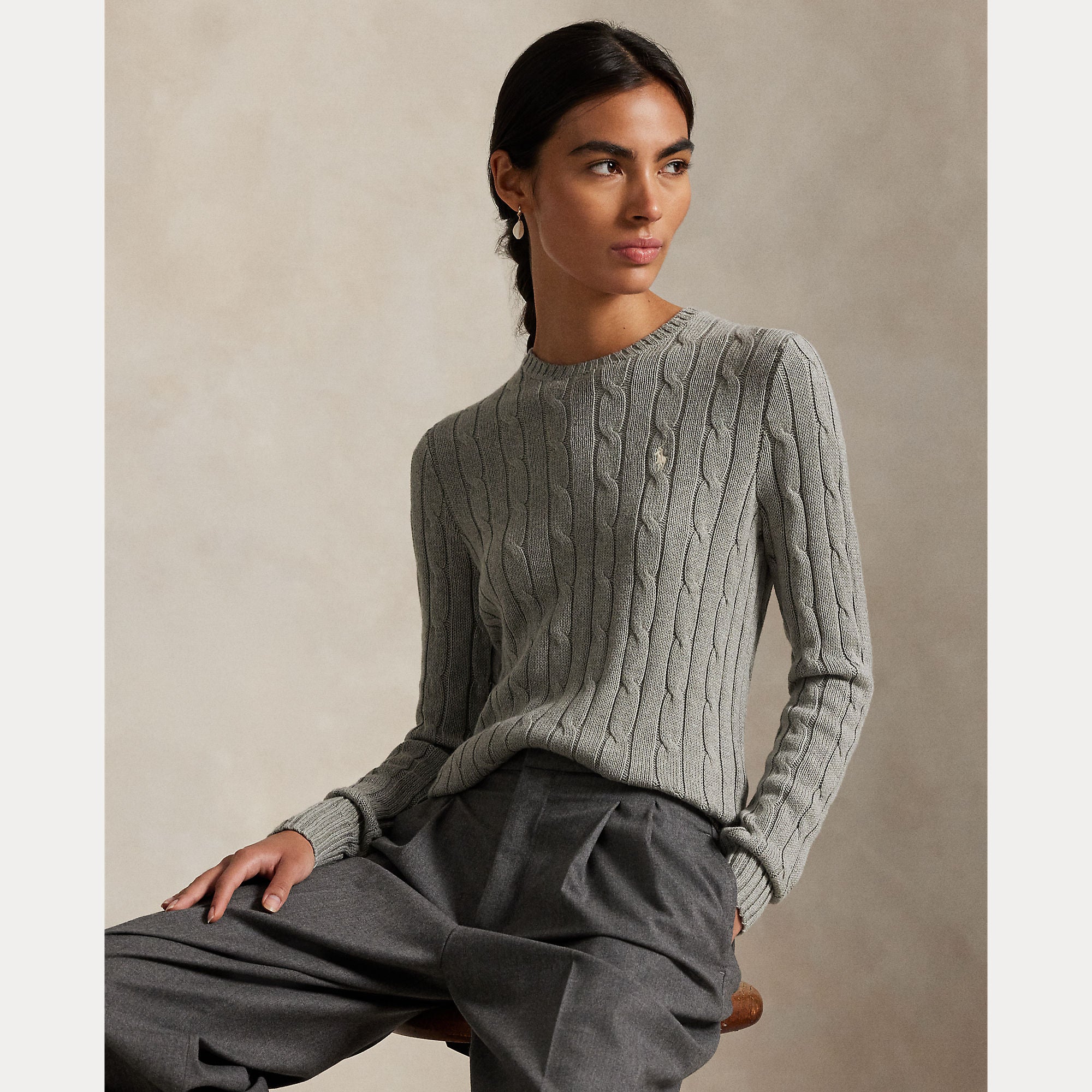 Cable-Knit Cotton Crewneck Sweater - BoUvy