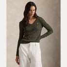 Cable-Knit Cotton V-Neck Sweater - BoUvy