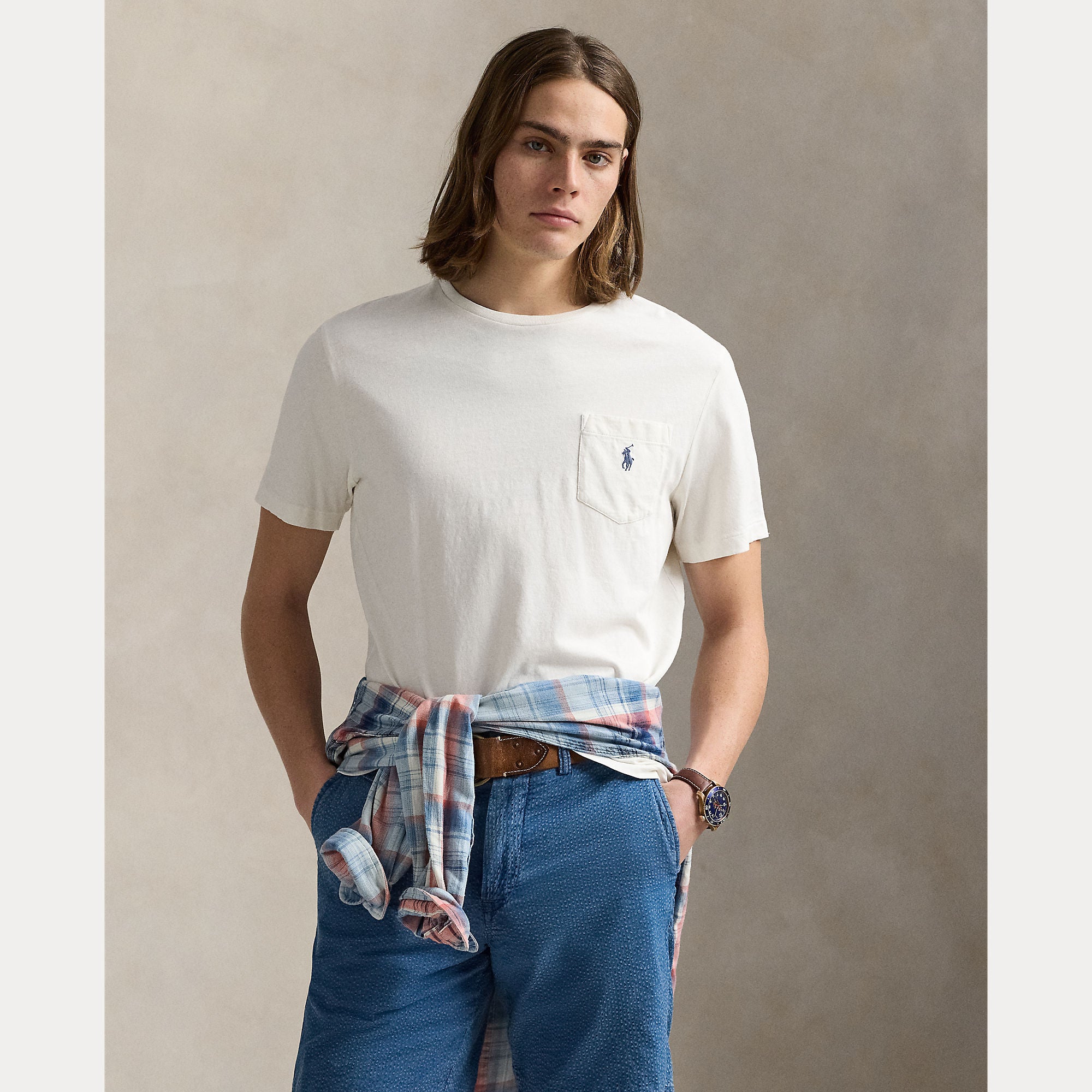 Standard Fit Cotton-Linen Pocket T-Shirt - BoUvy