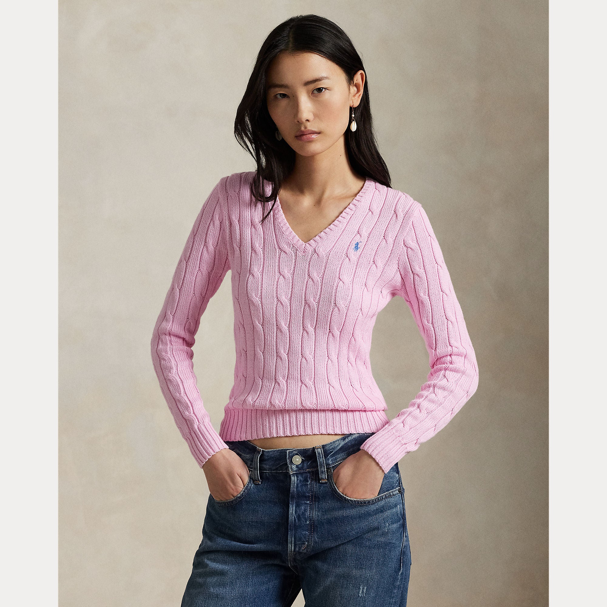 Cable-Knit Cotton V-Neck Sweater - BoUvy