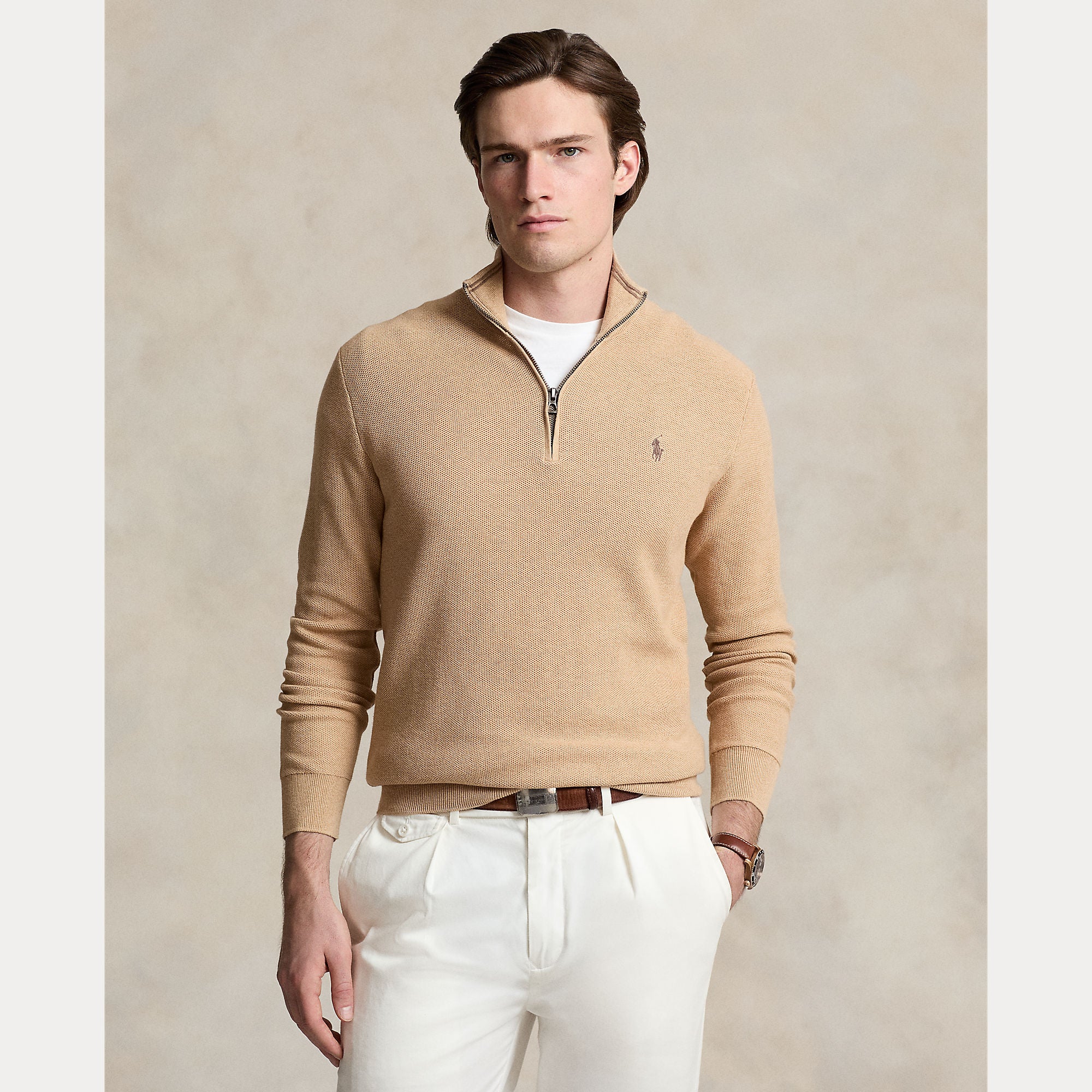 Mesh-Knit Cotton Quarter-Zip Sweater - BoUvy