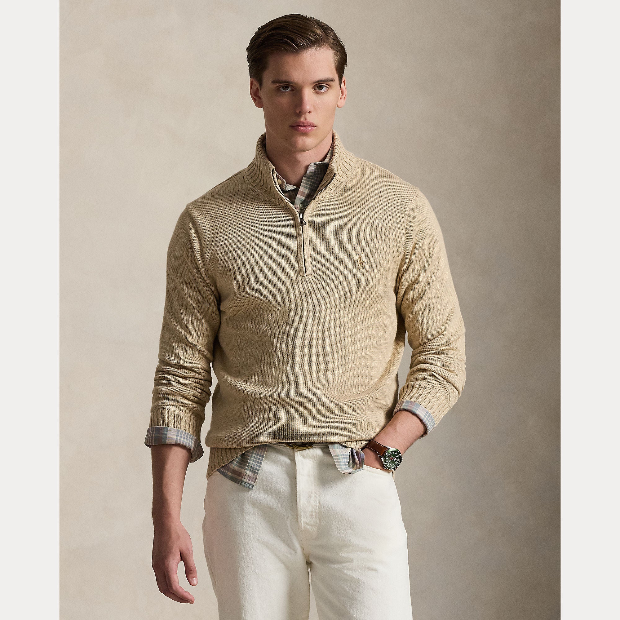 Cotton Quarter-Zip Mockneck Sweater - BoUvy