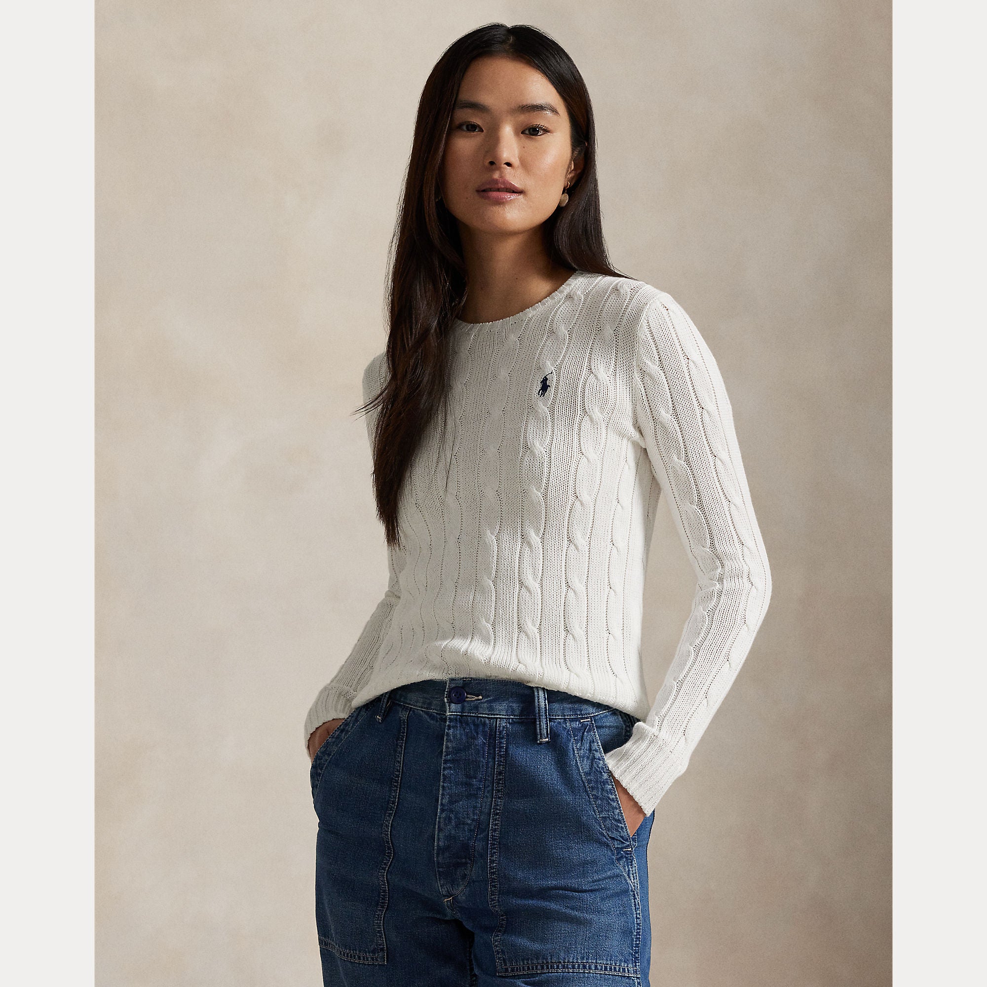 Cable-Knit Cotton Crewneck Sweater - BoUvy