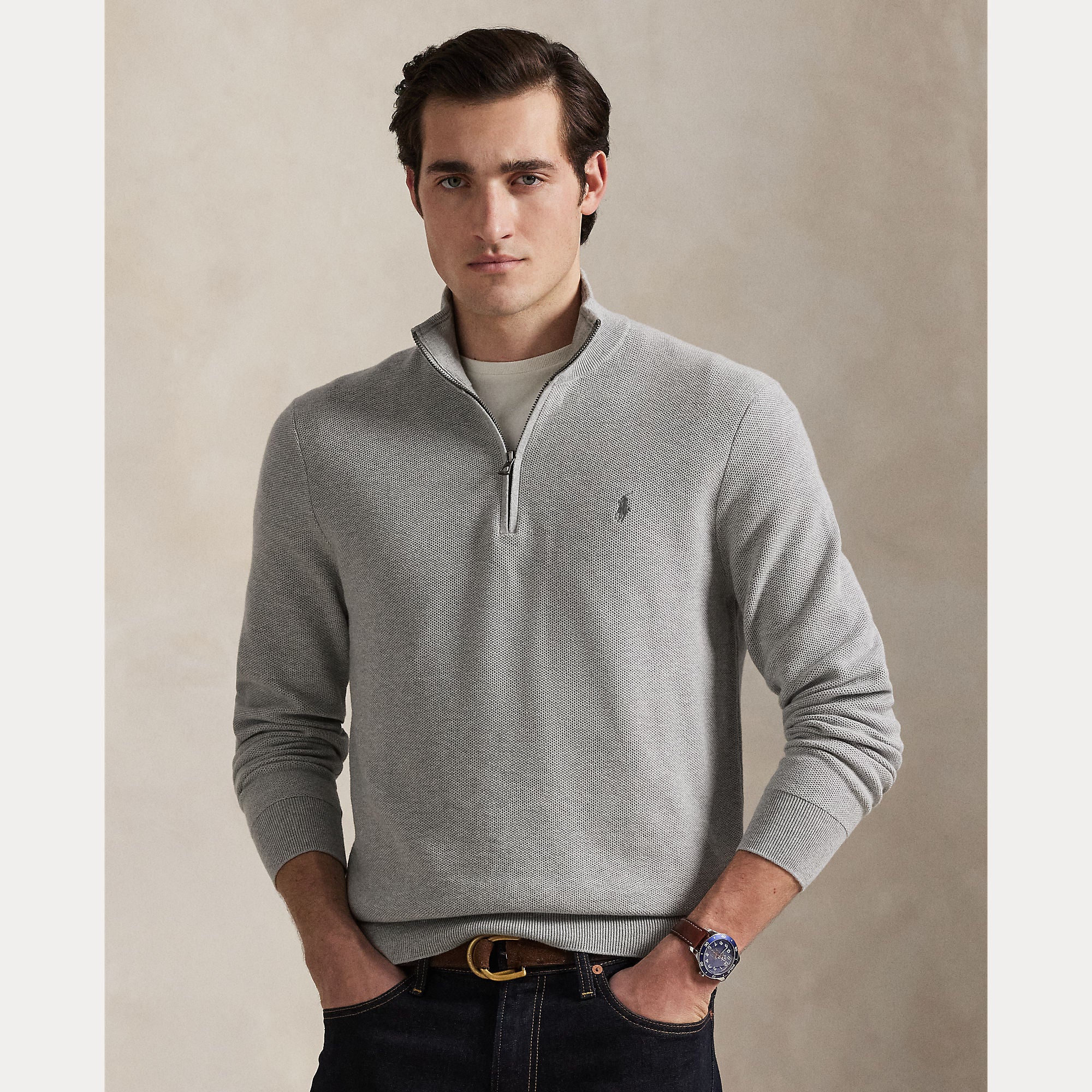 Mesh-Knit Cotton Quarter-Zip Sweater - BoUvy