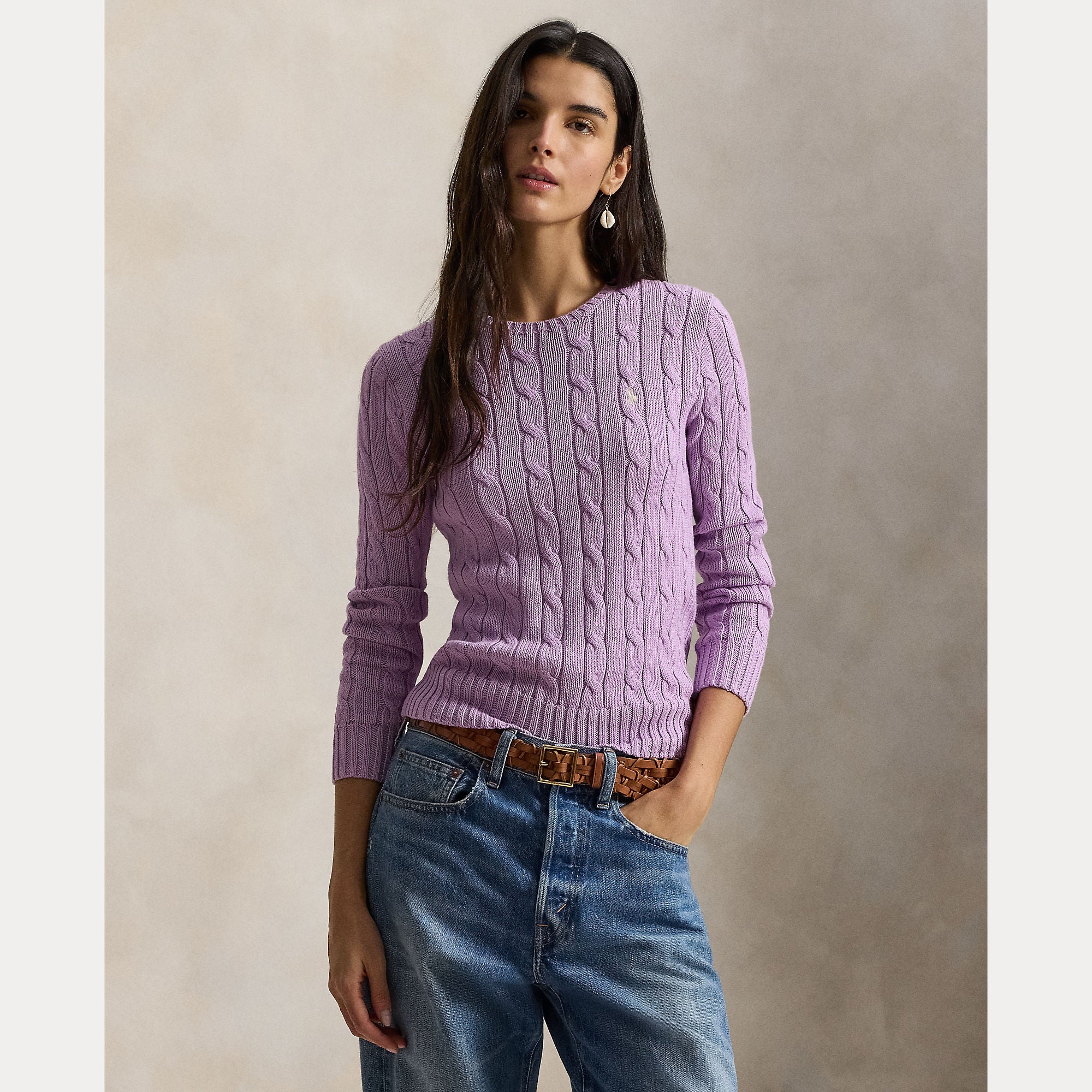Cable-Knit Cotton Crewneck Sweater - BoUvy