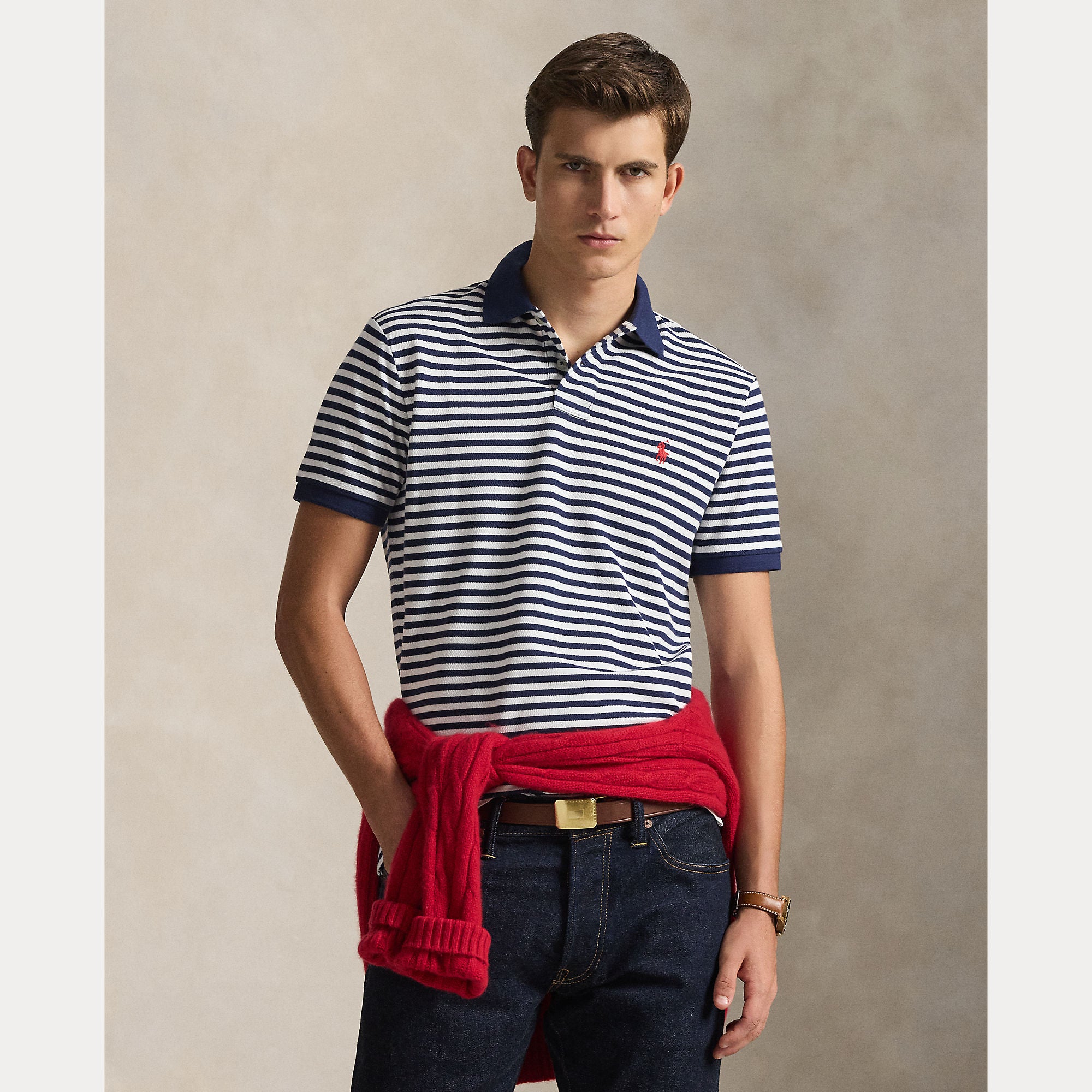 Custom Slim Fit Striped Mesh Polo Shirt - BoUvy