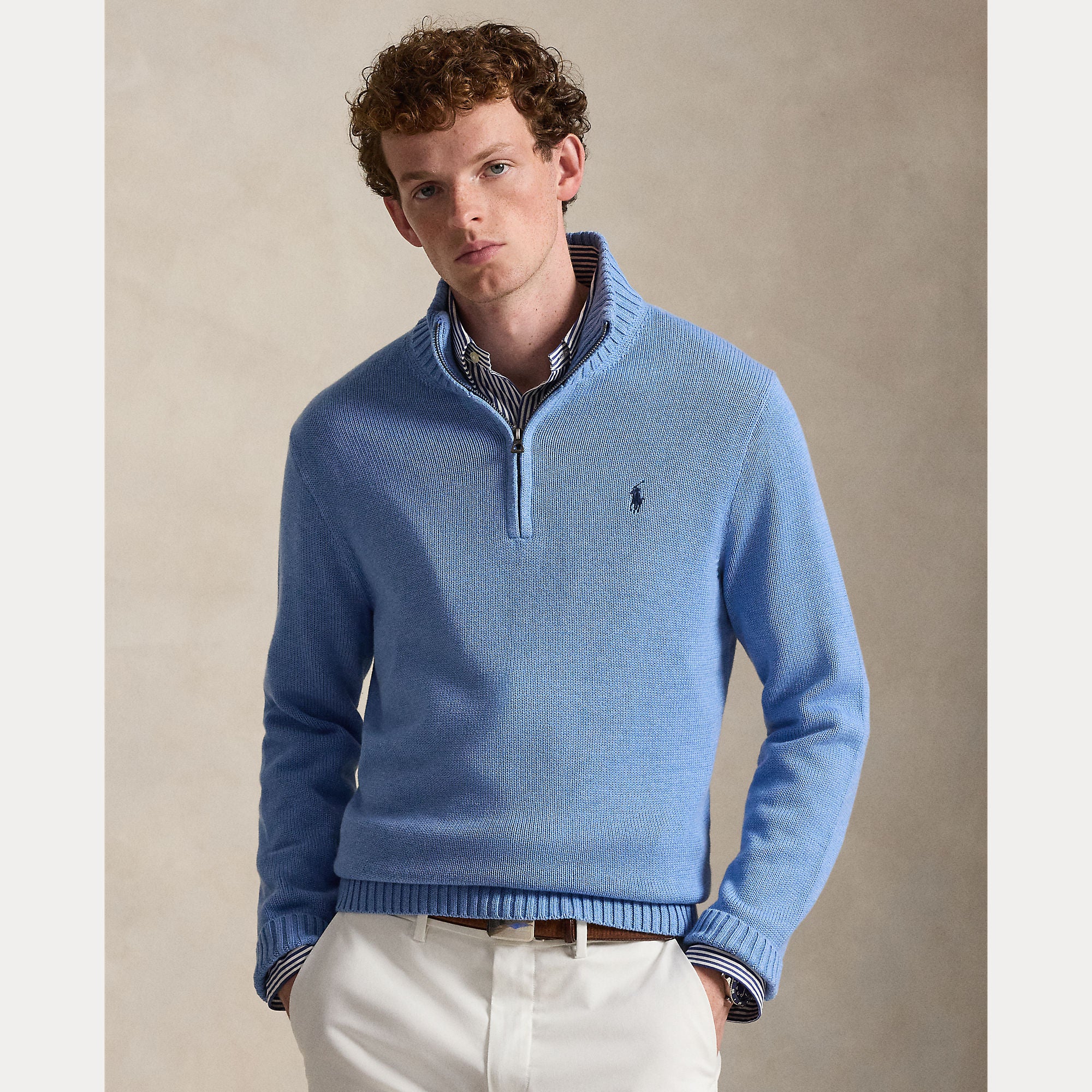 Cotton Quarter-Zip Mockneck Sweater - BoUvy