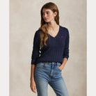 Cable-Knit Cotton V-Neck Sweater - BoUvy