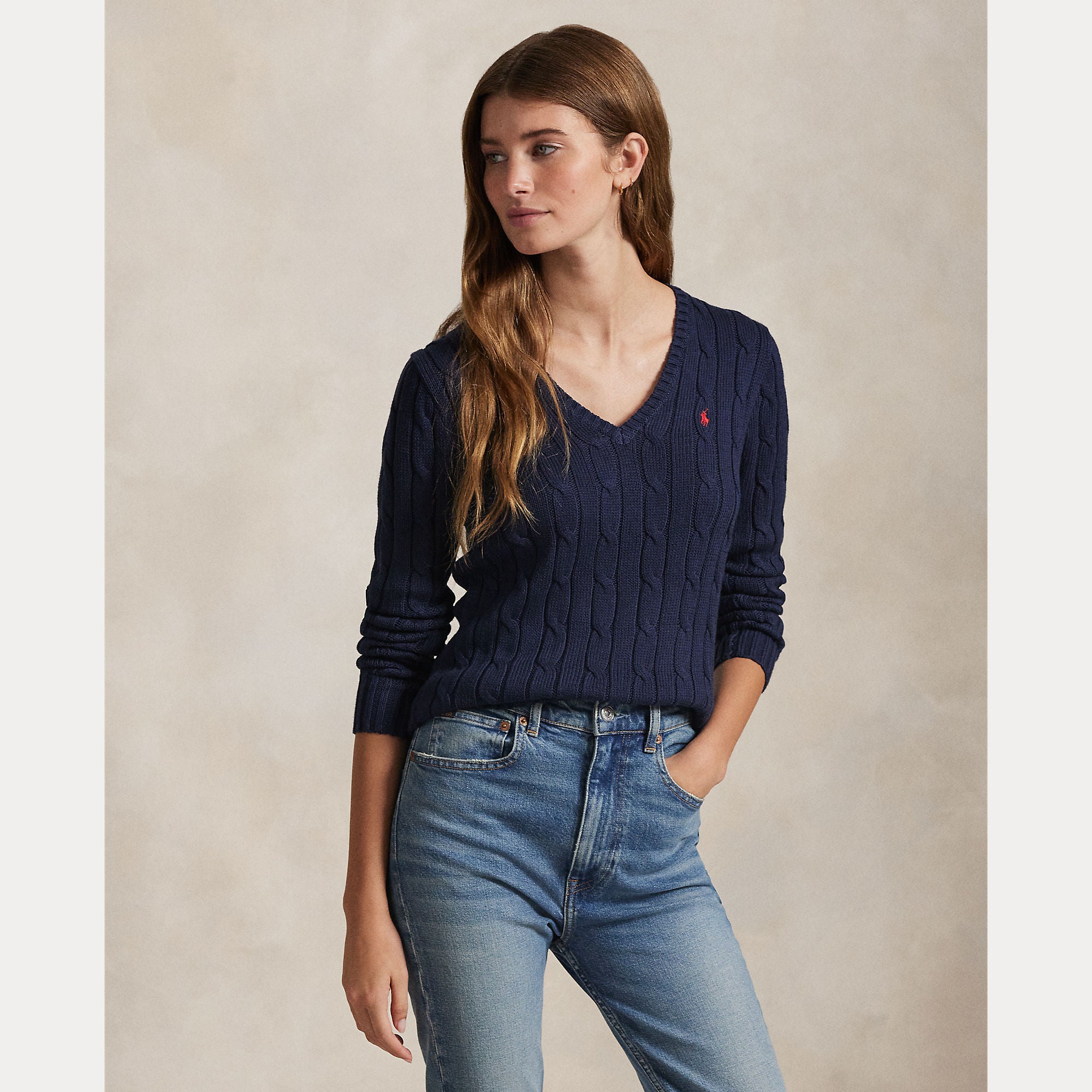Cable-Knit Cotton V-Neck Sweater - BoUvy