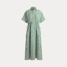 Striped Linen-Cotton Drawcord Shirtdress - BoUvy