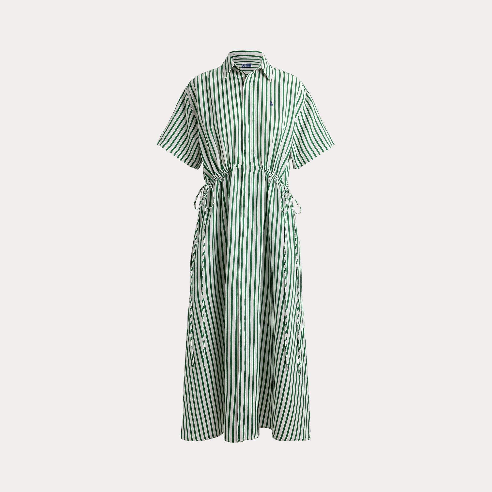 Striped Linen-Cotton Drawcord Shirtdress - BoUvy