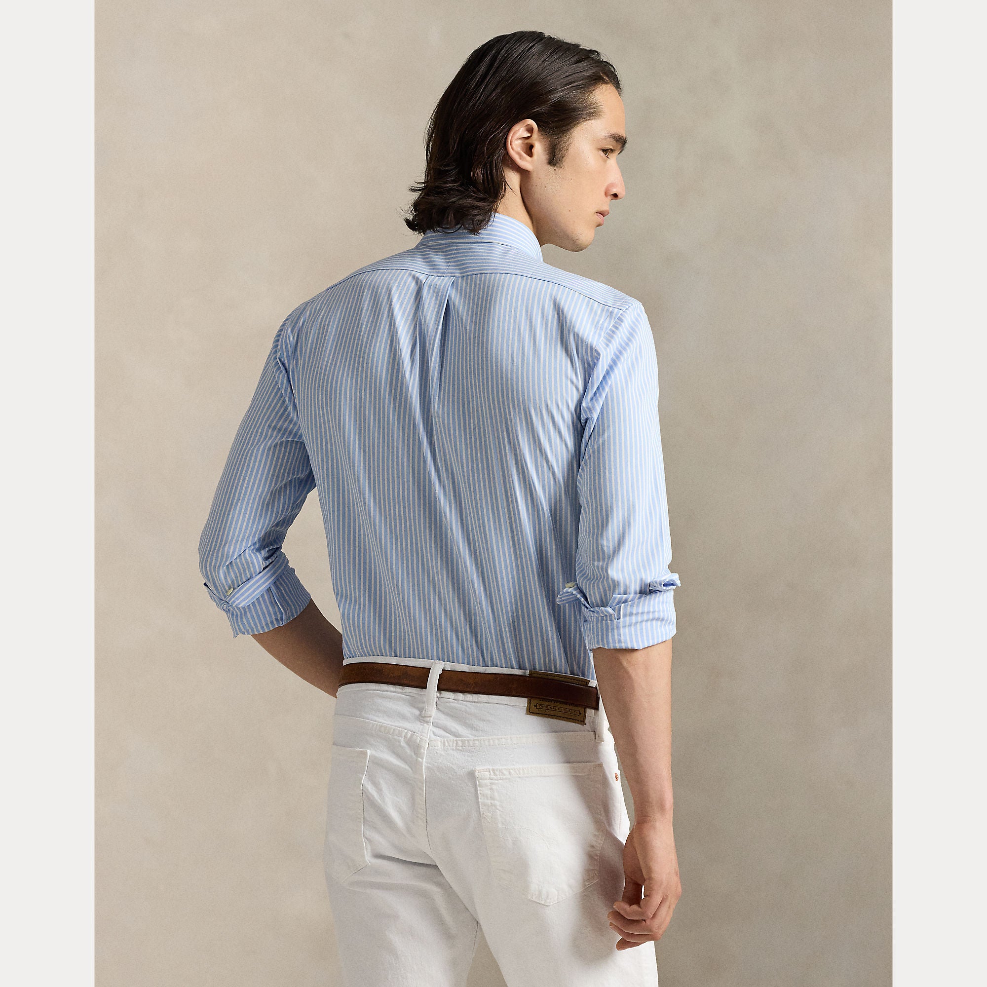 CUSTOM FIT STRIPED STRETCH POPLIN SHIRT - BoUvy