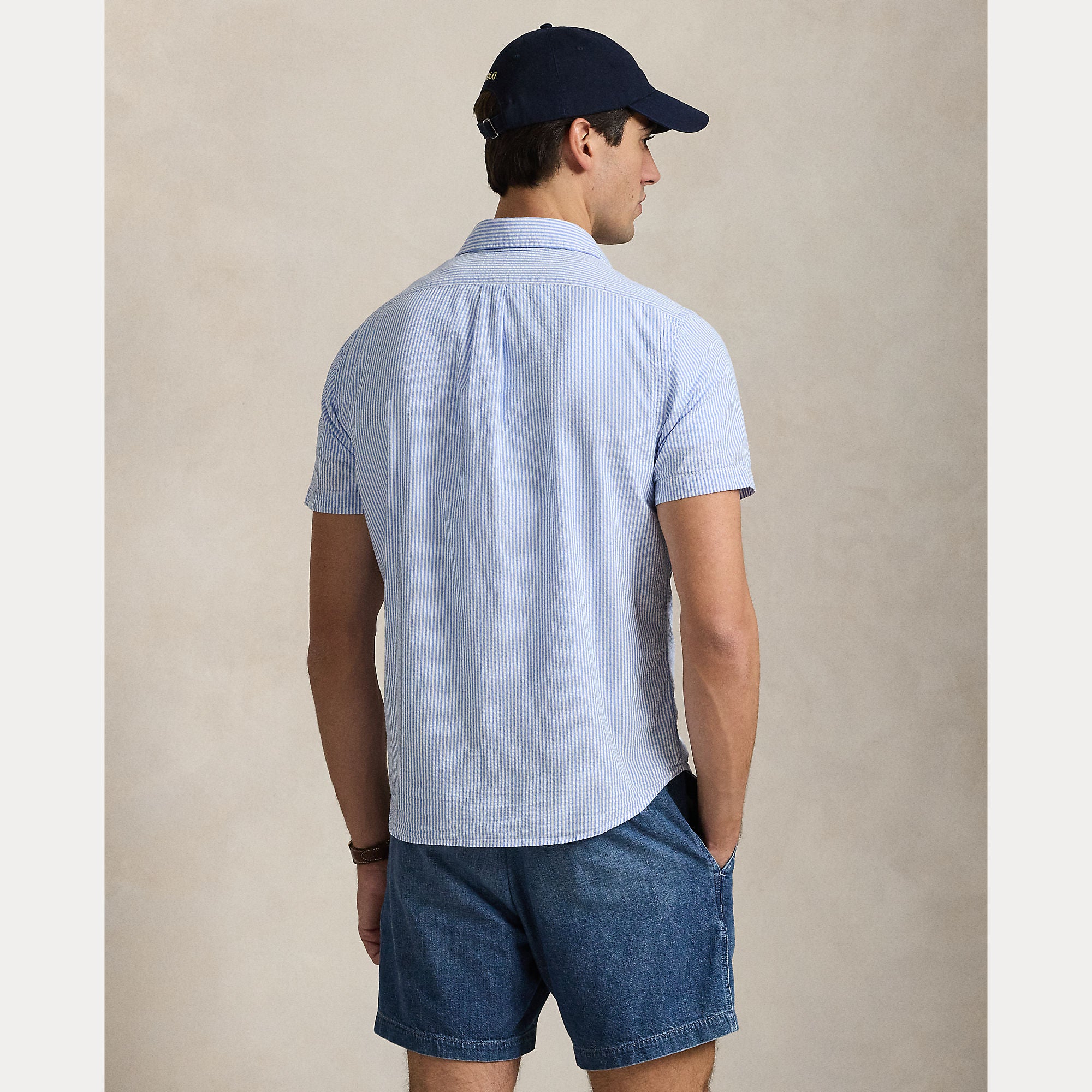 Short-Sleeve Striped Seersucker Shirt - BoUvy