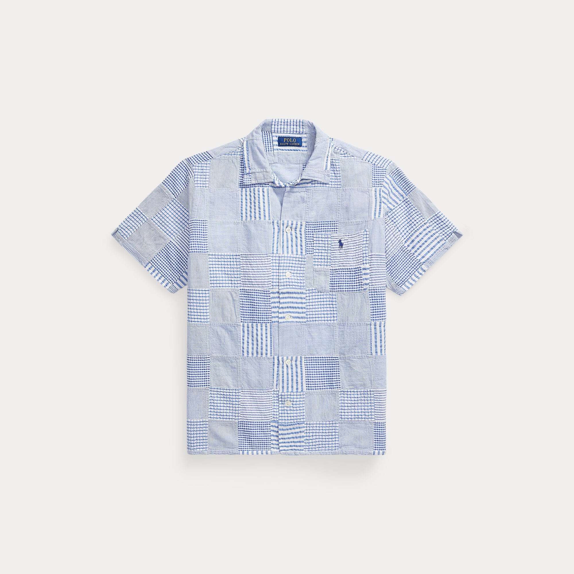 Classic Fit Patchwork Seersucker Shirt - BoUvy