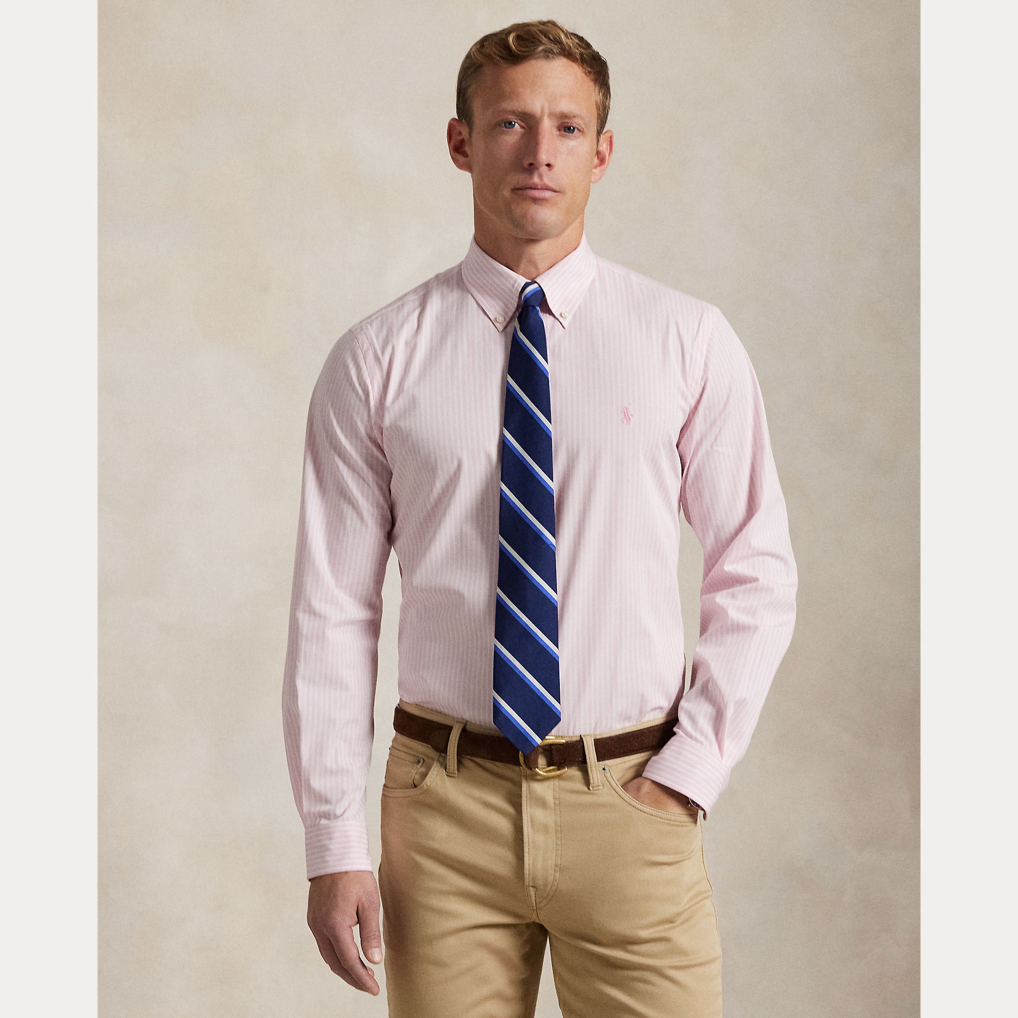 CUSTOM FIT STRIPED STRETCH POPLIN SHIRT - BoUvy