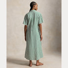 Striped Linen-Cotton Drawcord Shirtdress - BoUvy