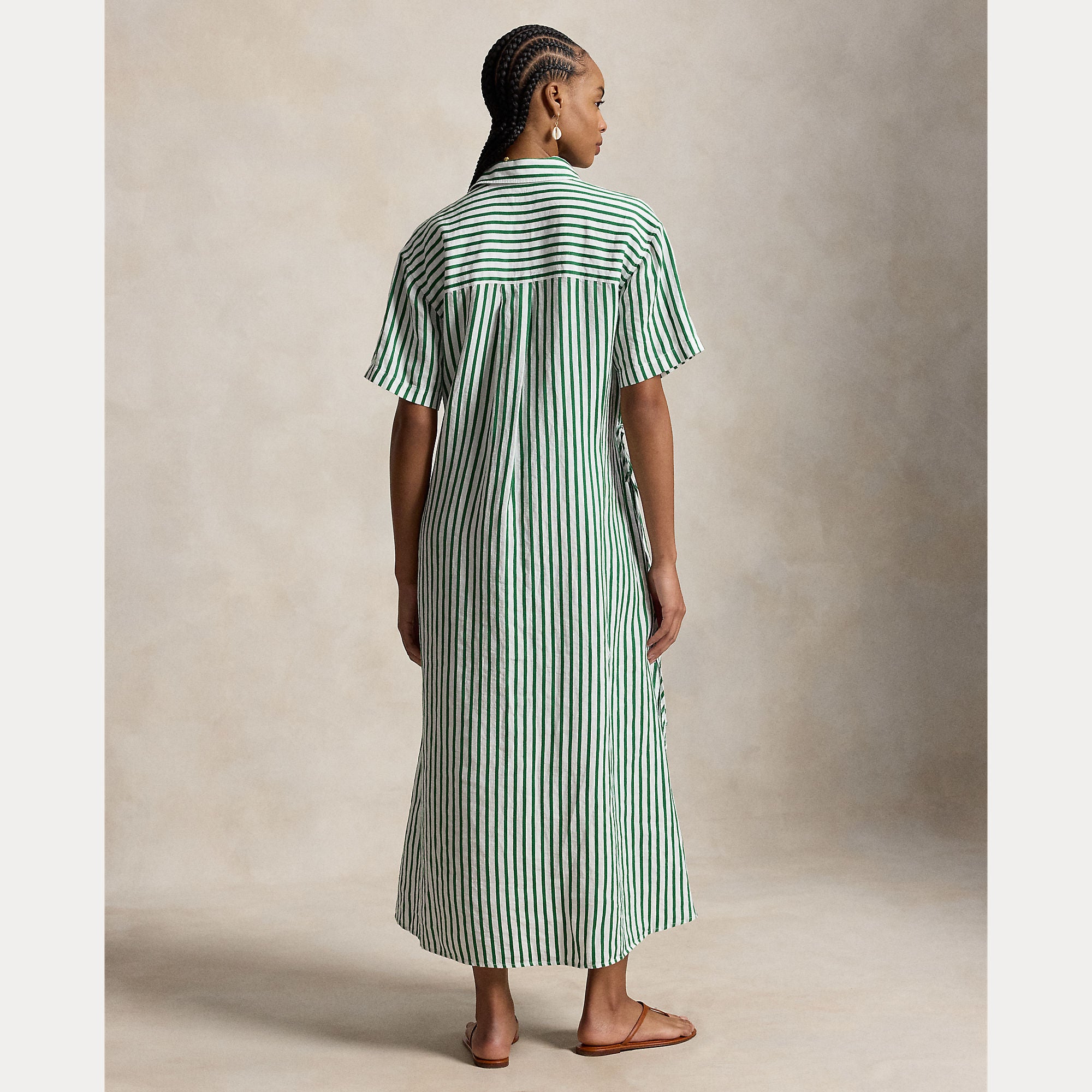 Striped Linen-Cotton Drawcord Shirtdress - BoUvy