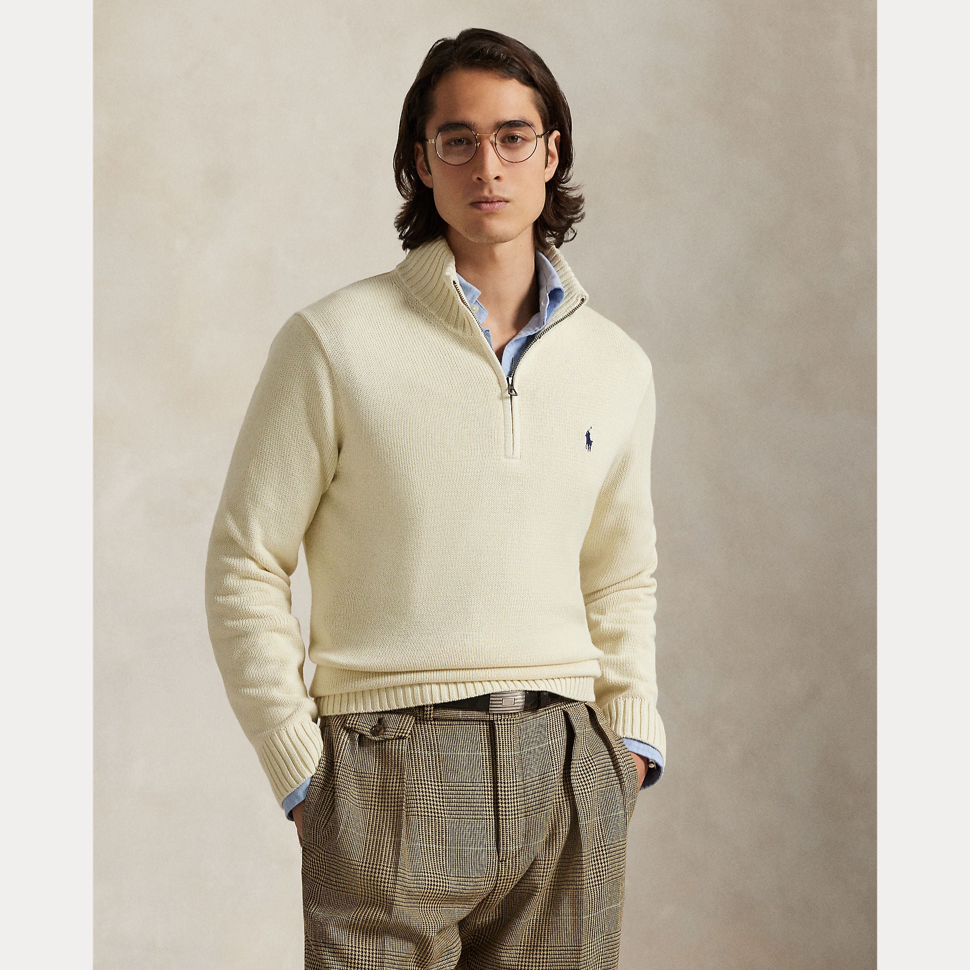 Cotton Quarter-Zip Mockneck Sweater - BoUvy
