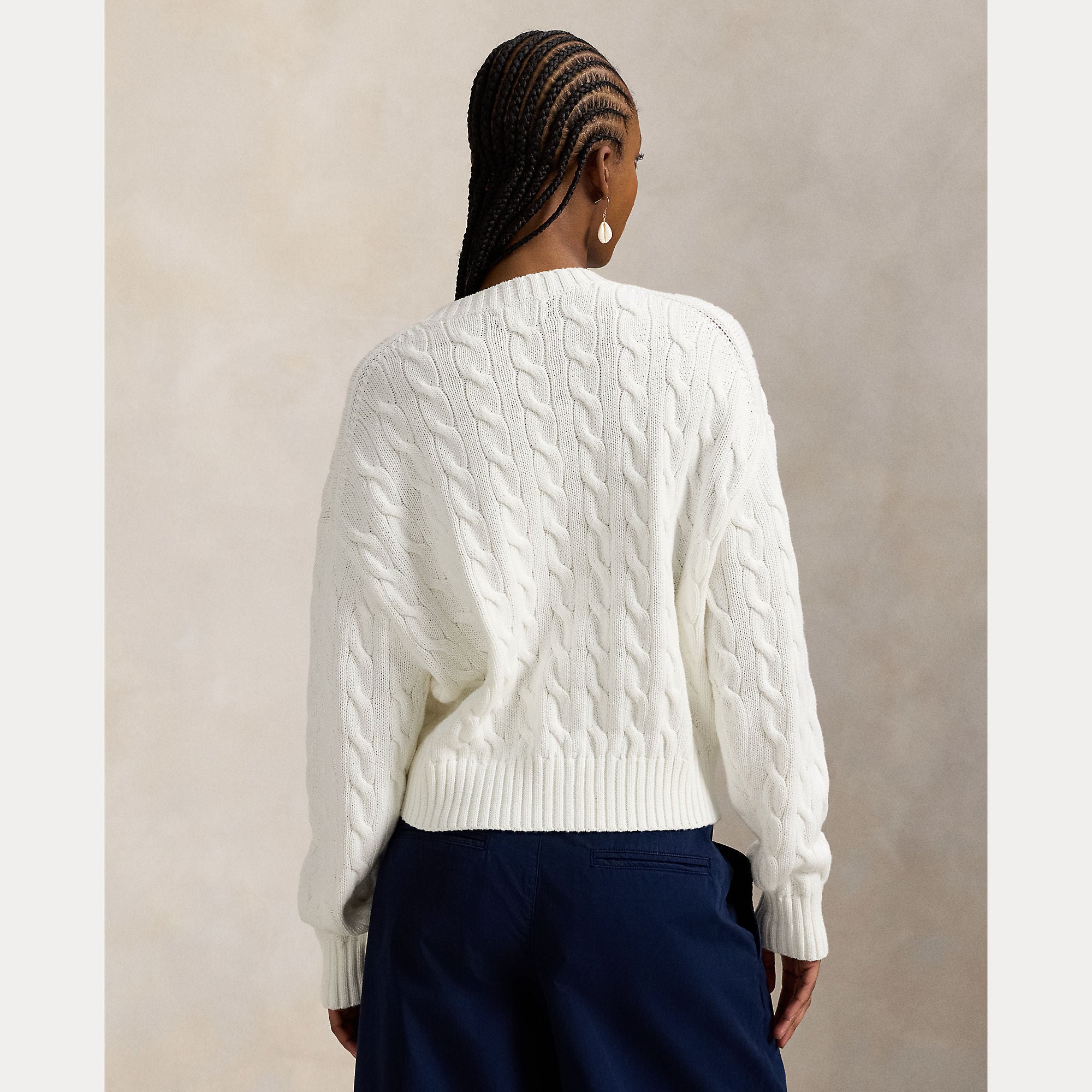 Oversize Cable-Knit Cotton Crewneck Sweater - BoUvy