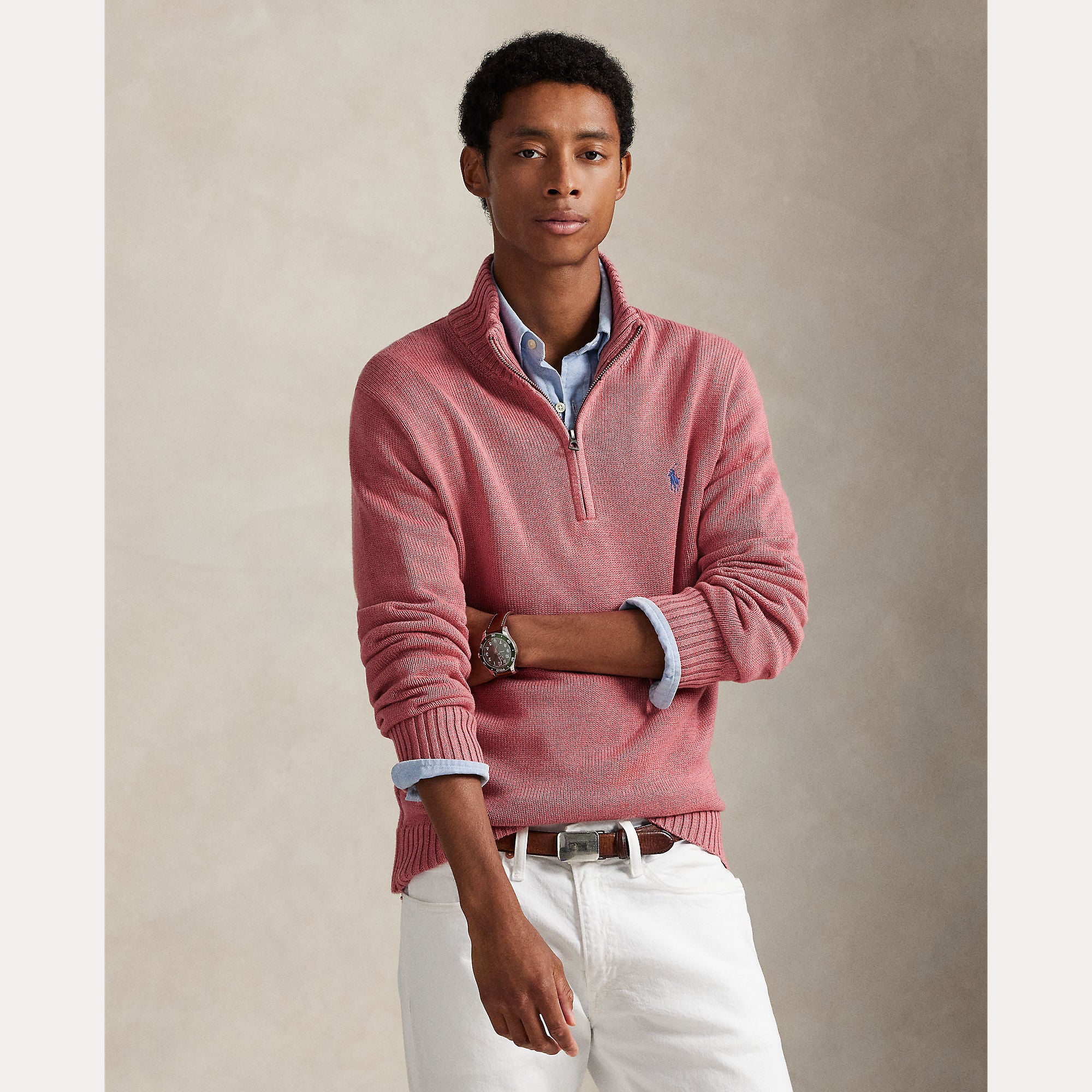 Cotton Quarter-Zip Mockneck Sweater - BoUvy