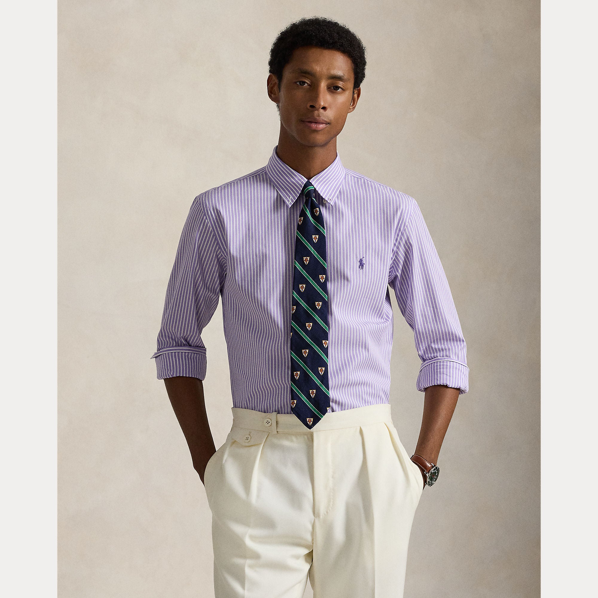CUSTOM FIT STRIPED STRETCH POPLIN SHIRT - BoUvy