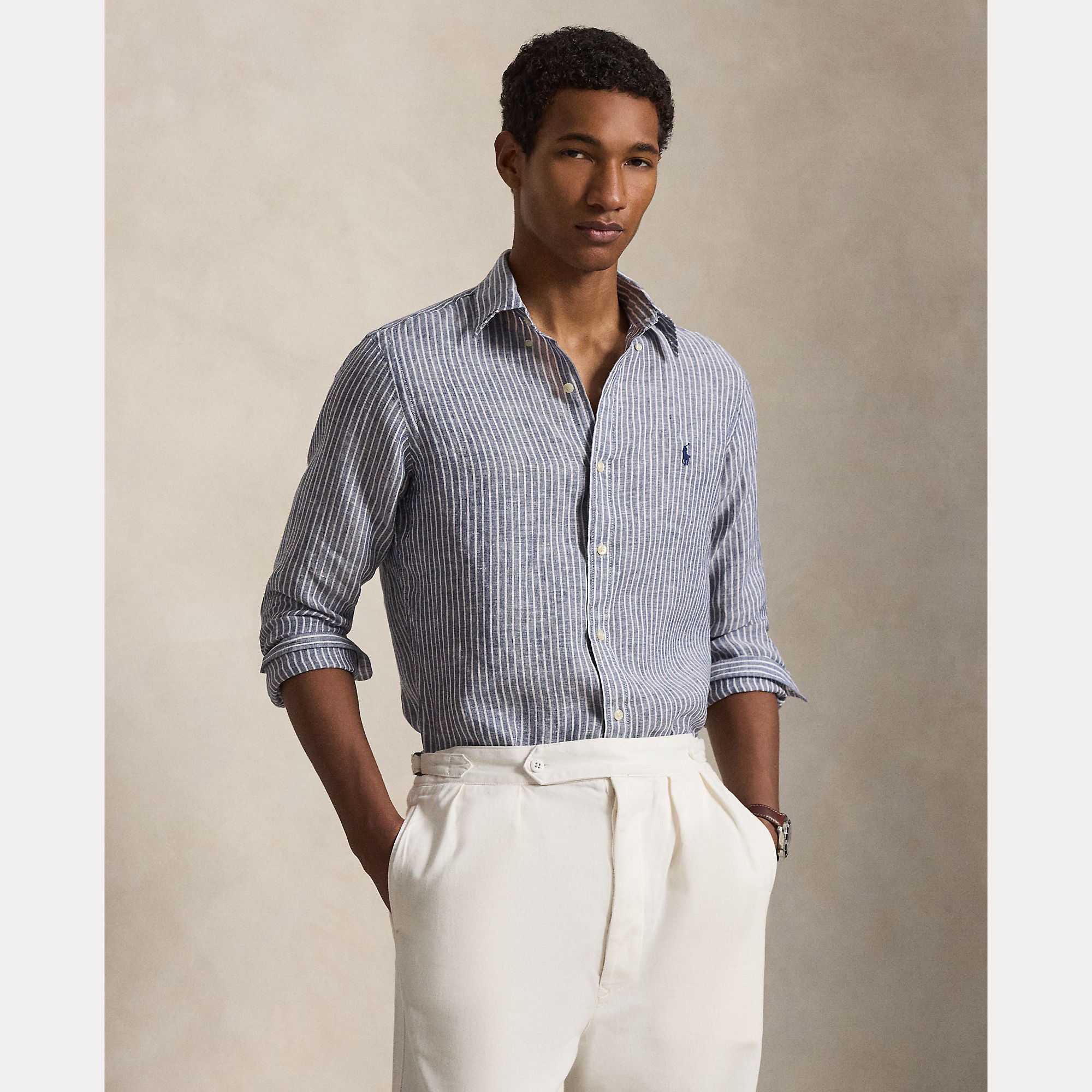 Custom Fit Striped Linen Shirt - BoUvy