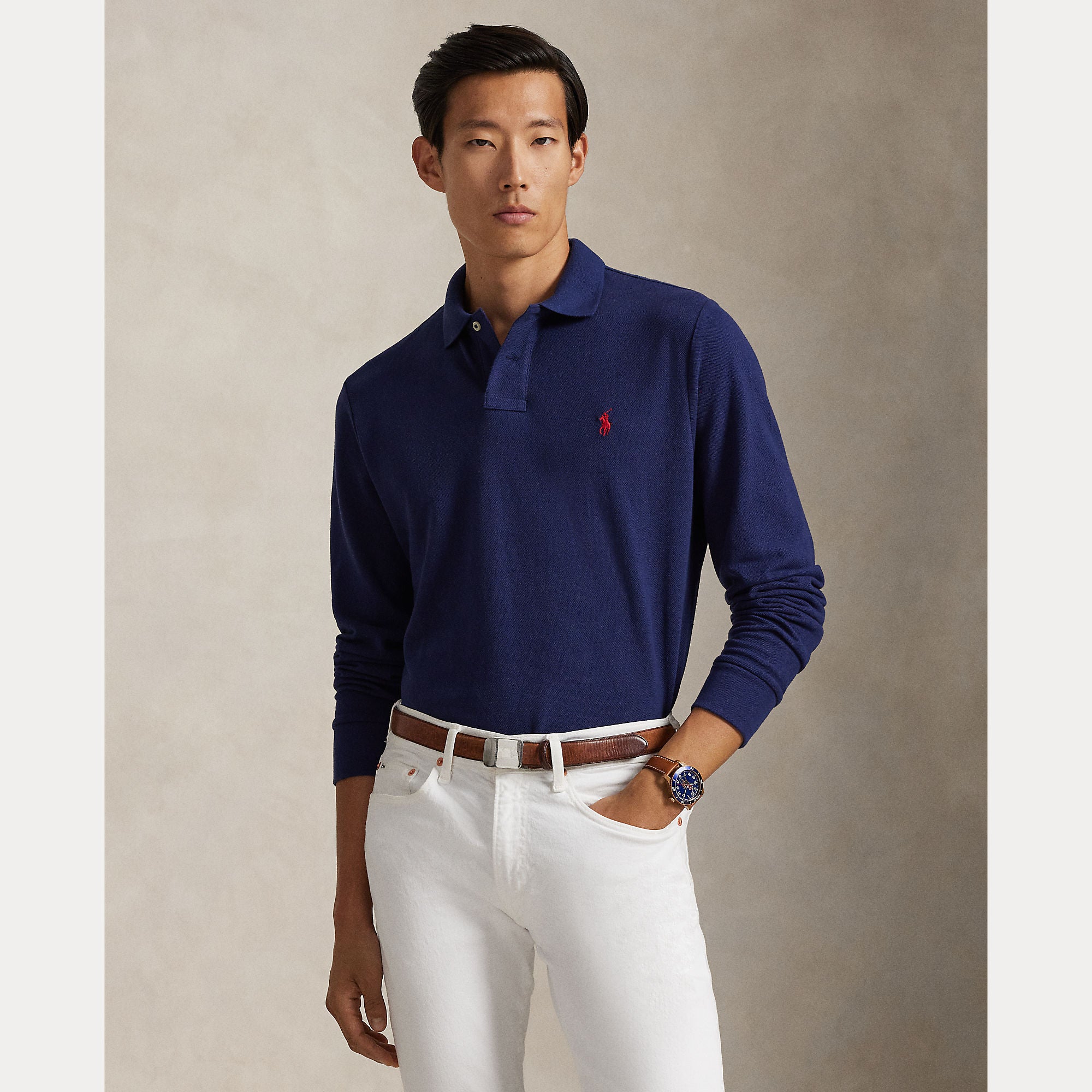 Mesh Long-Sleeve Polo Shirt - BoUvy