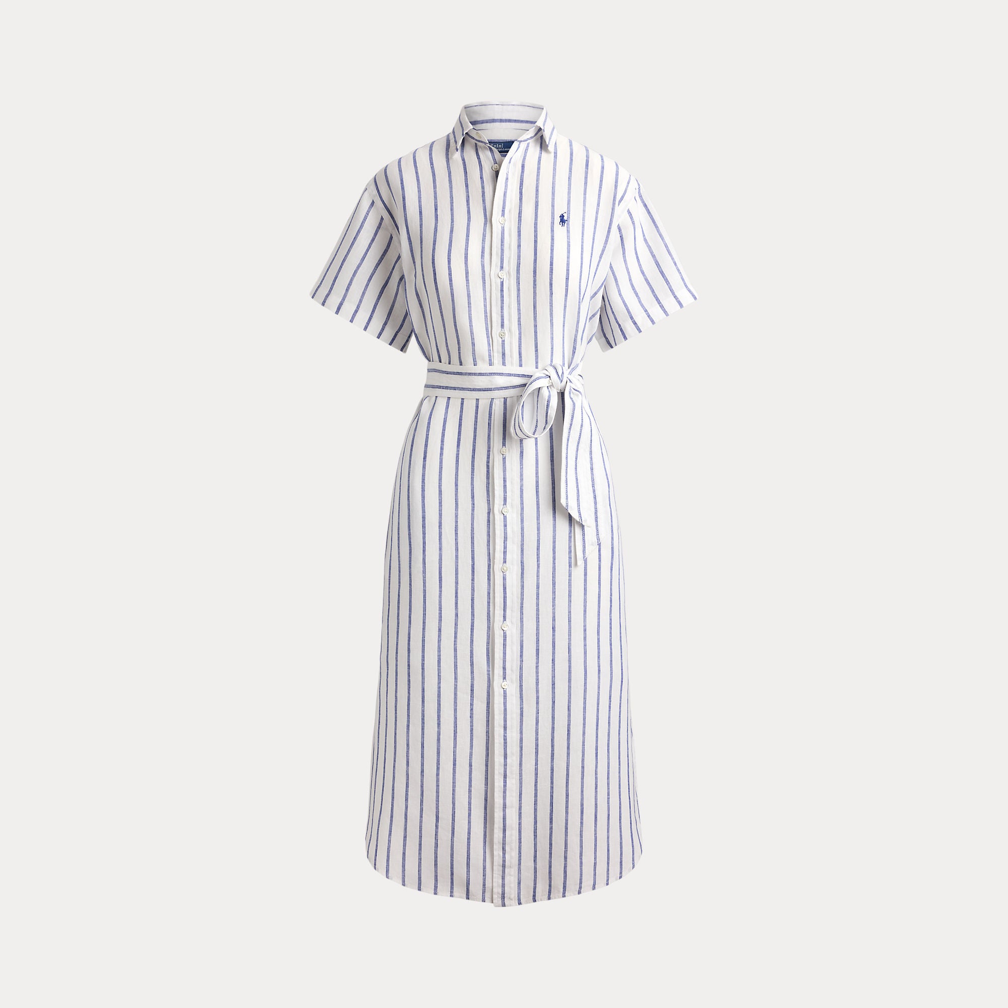 Striped Linen Short-Sleeve Shirtdress - BoUvy