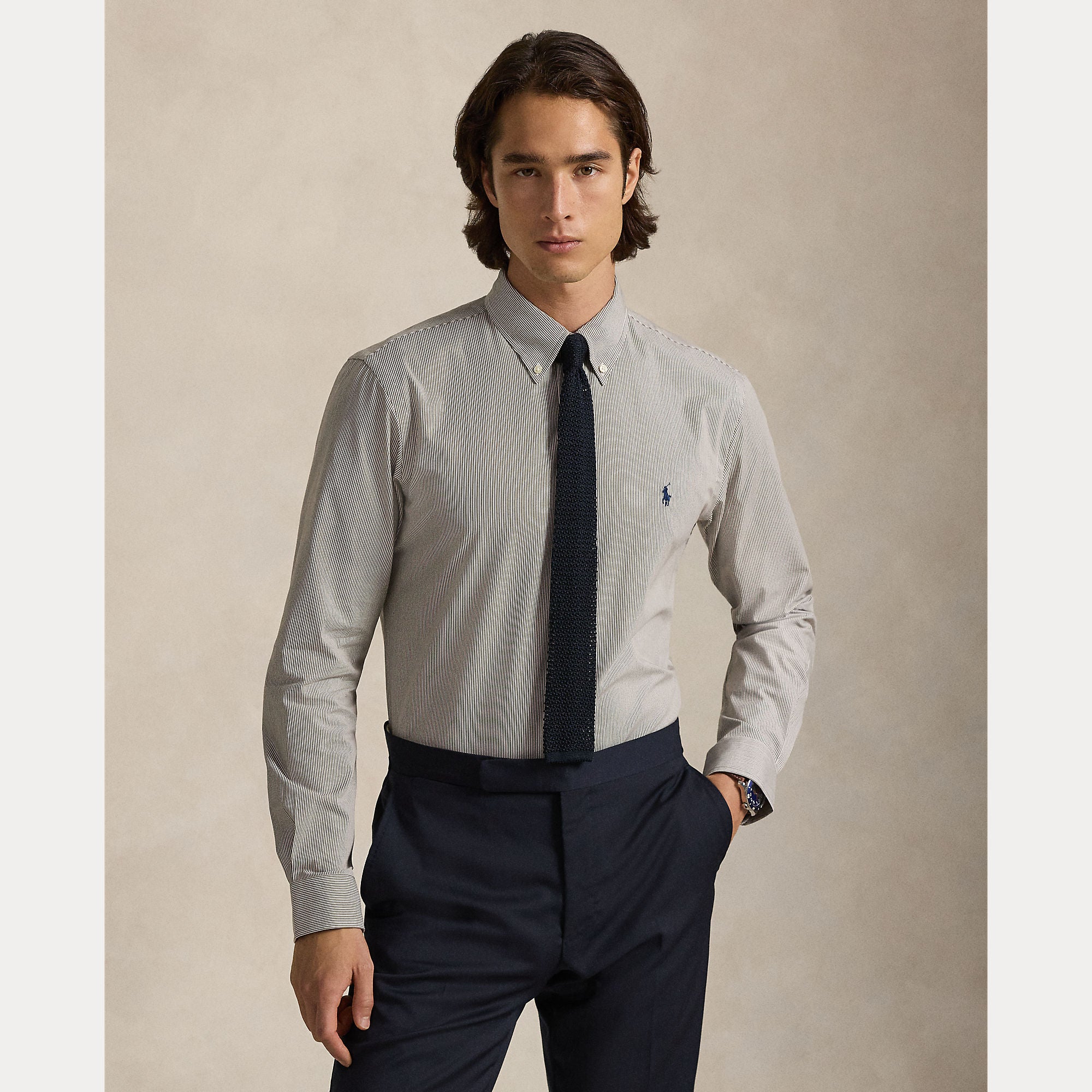 CUSTOM FIT STRIPED STRETCH POPLIN SHIRT - BoUvy