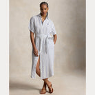 Striped Linen Short-Sleeve Shirtdress - BoUvy