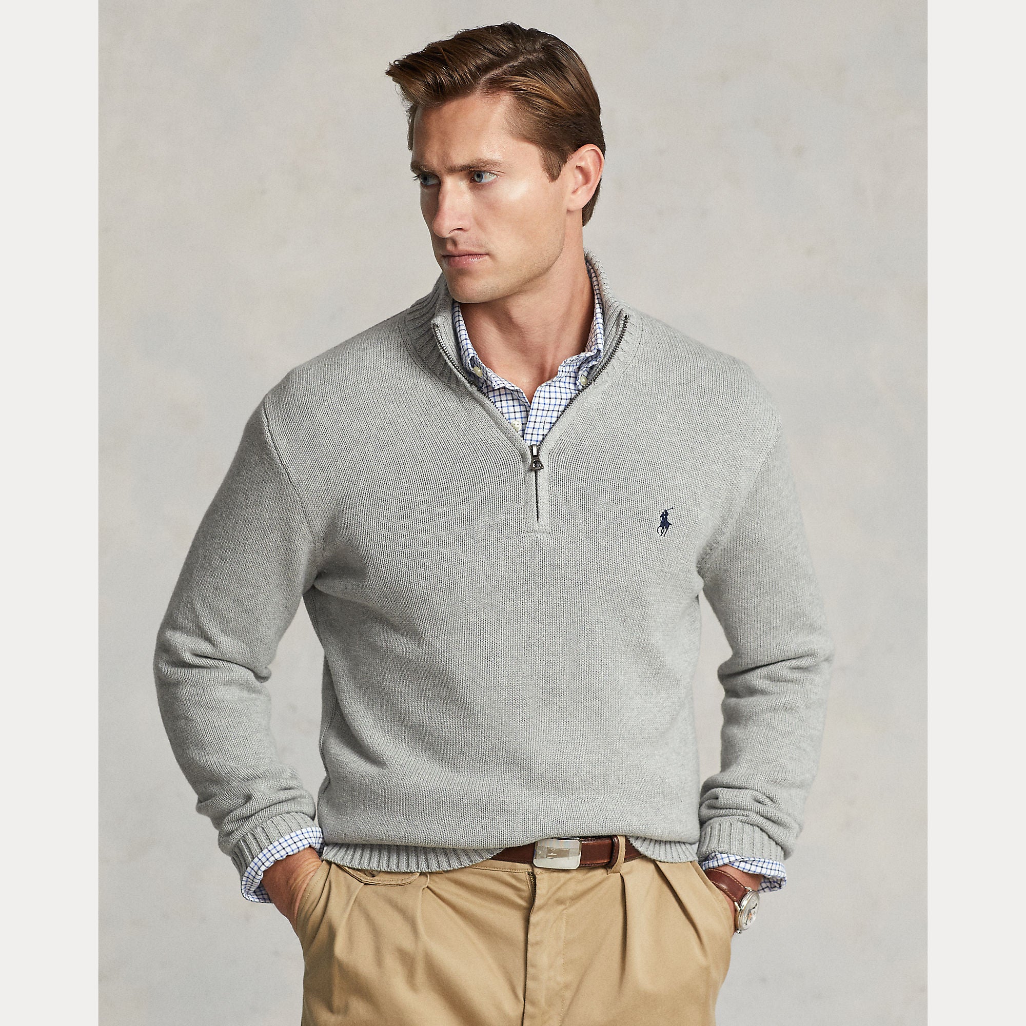 Cotton Quarter-Zip Mockneck Sweater - BoUvy