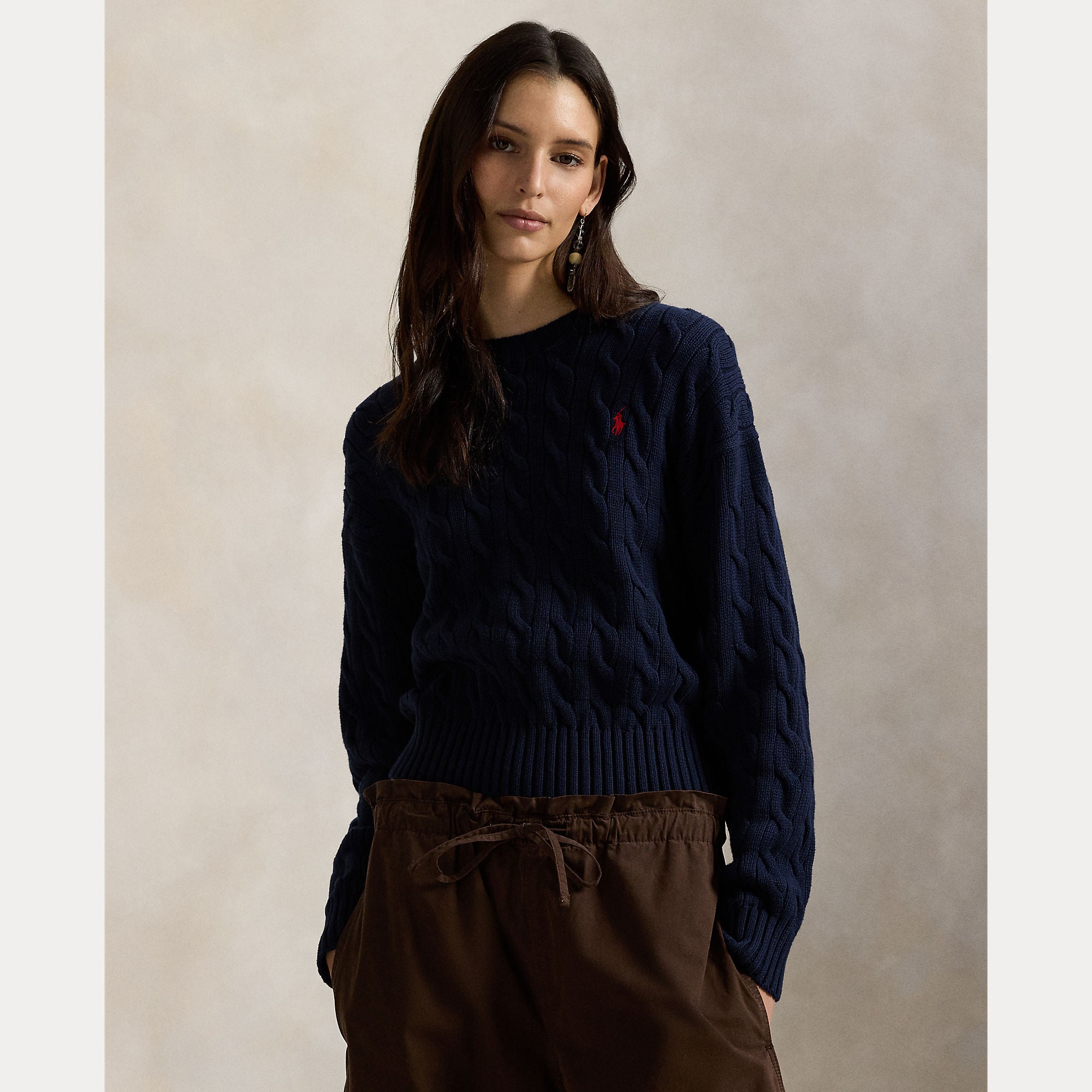 Oversize Cable-Knit Cotton Crewneck Sweater - BoUvy