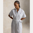 Striped Linen Short-Sleeve Shirtdress - BoUvy