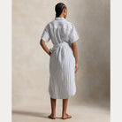 Striped Linen Short-Sleeve Shirtdress - BoUvy