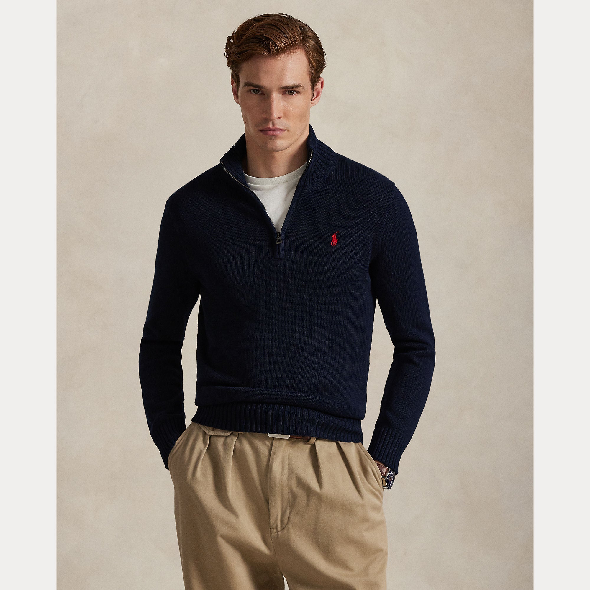 Cotton Quarter-Zip Mockneck Sweater - BoUvy