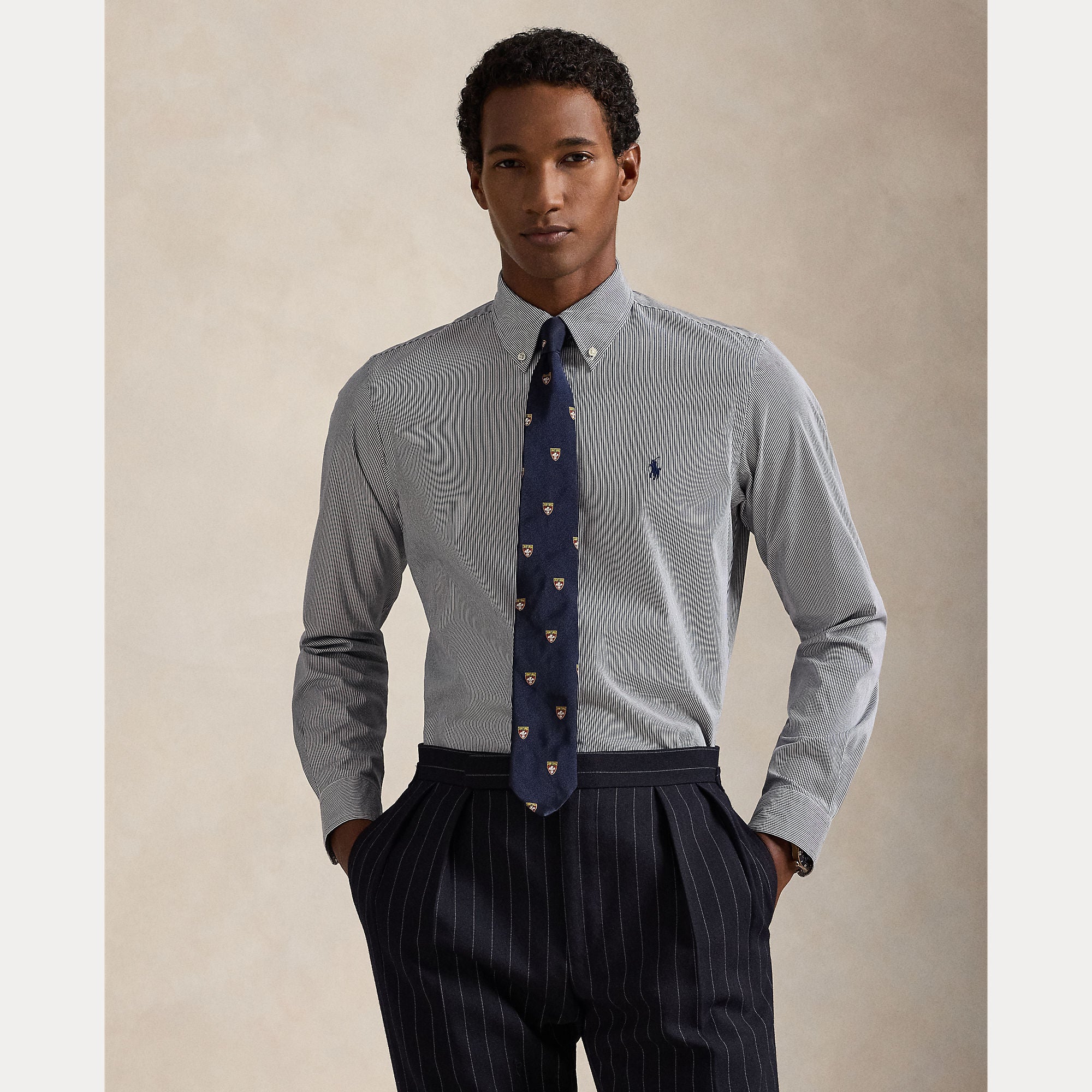 CUSTOM FIT STRIPED STRETCH POPLIN SHIRT - BoUvy