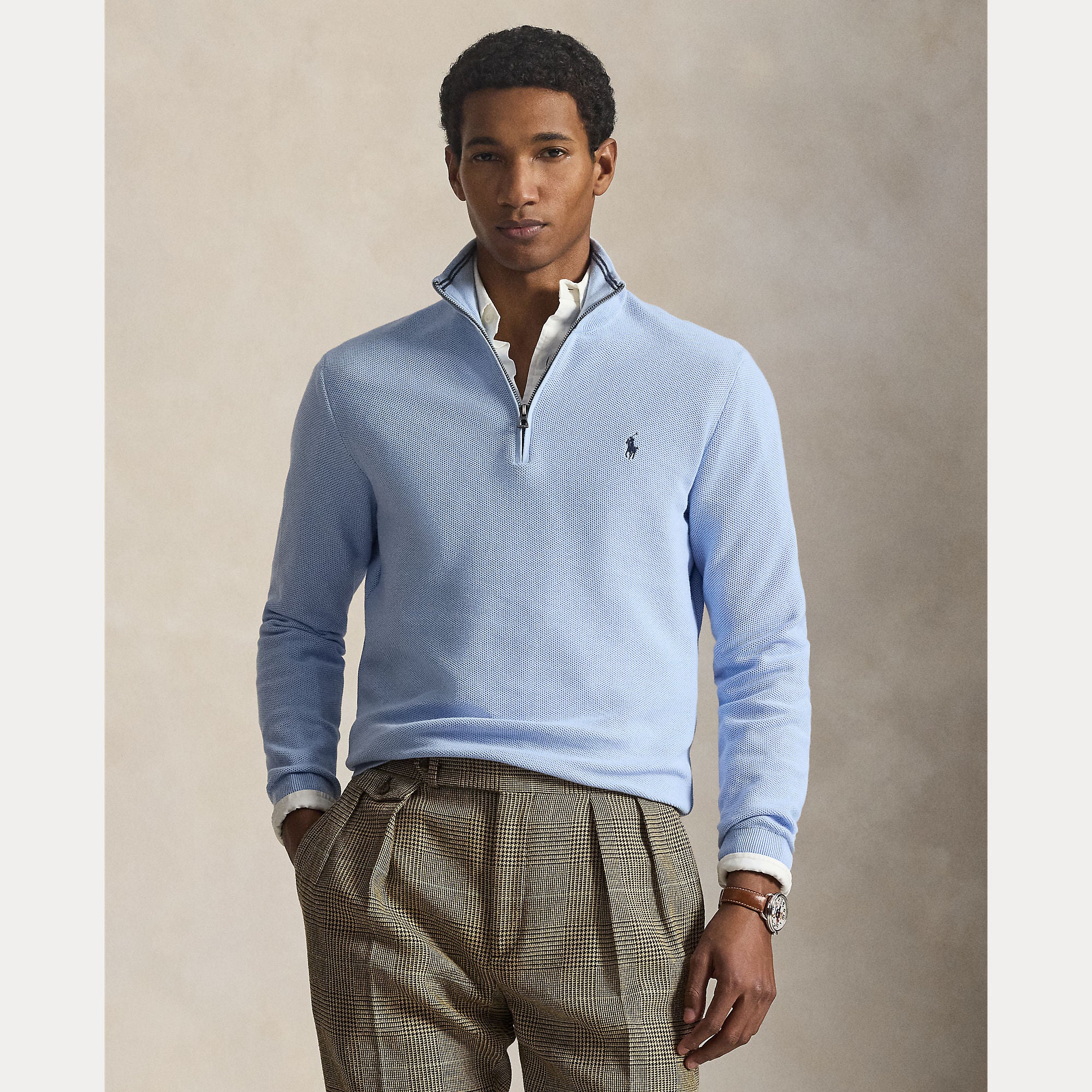 Mesh-Knit Cotton Quarter-Zip Sweater - BoUvy