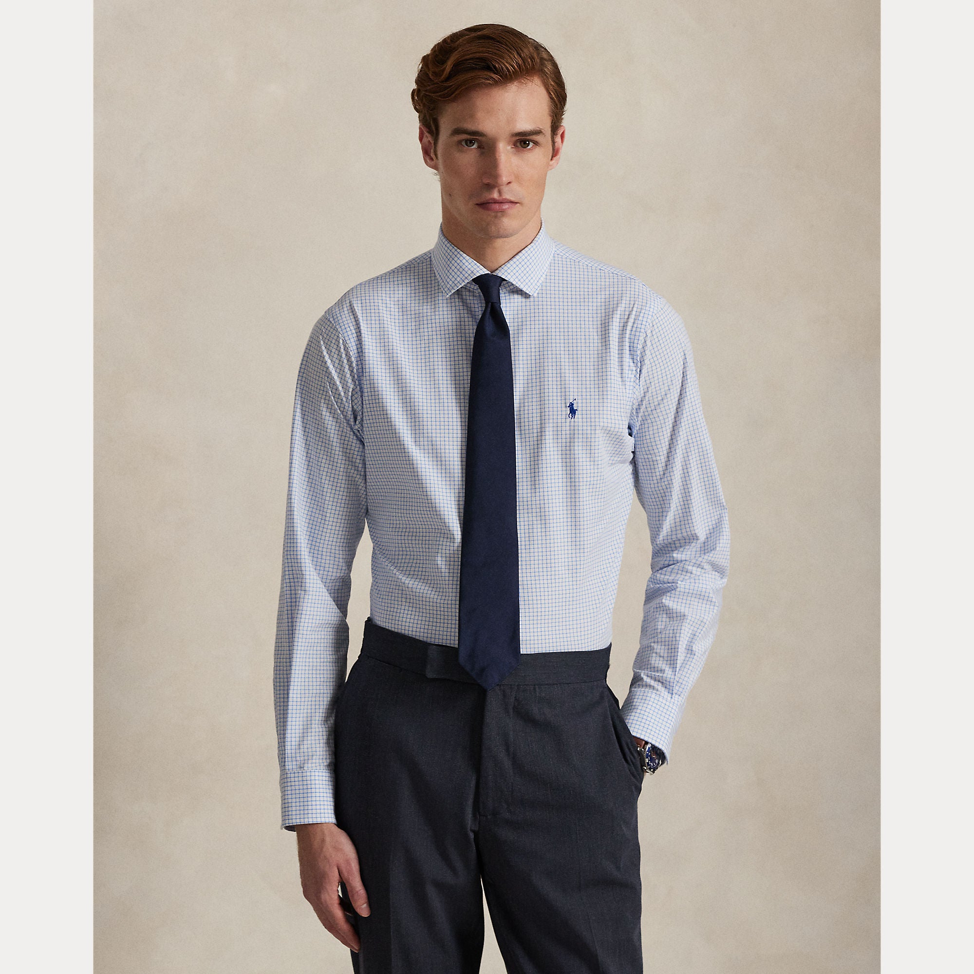 CUSTOM FIT PLAID STRETCH POPLIN SHIRT - BoUvy