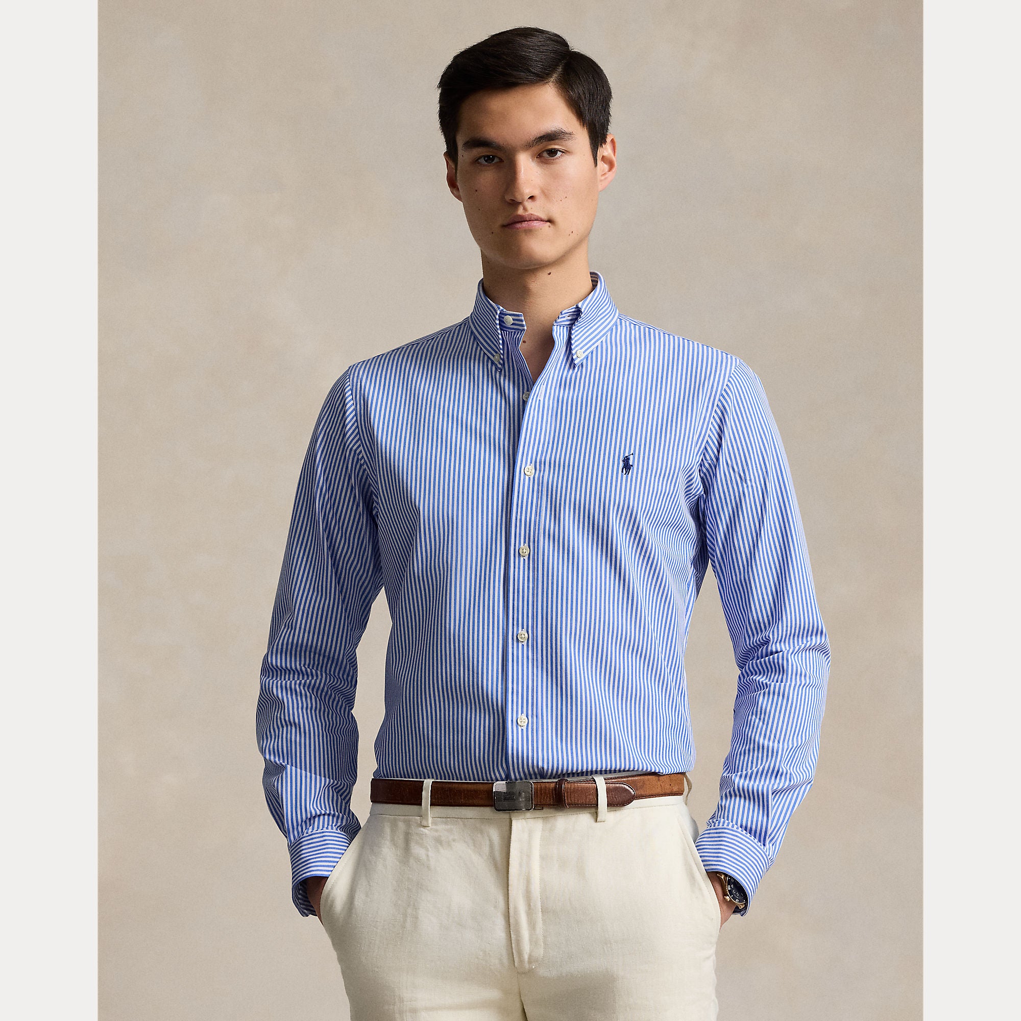 Custom Fit Striped Stretch Poplin Shirt - BoUvy